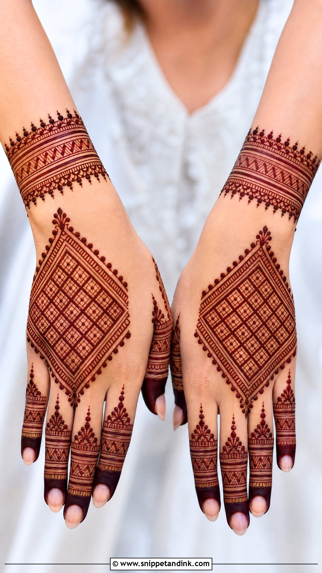 Moroccan Back Hand Bridal Mehndi Design - Snippet and Ink - 20 Back Bridal Engagement Mehndi Designs