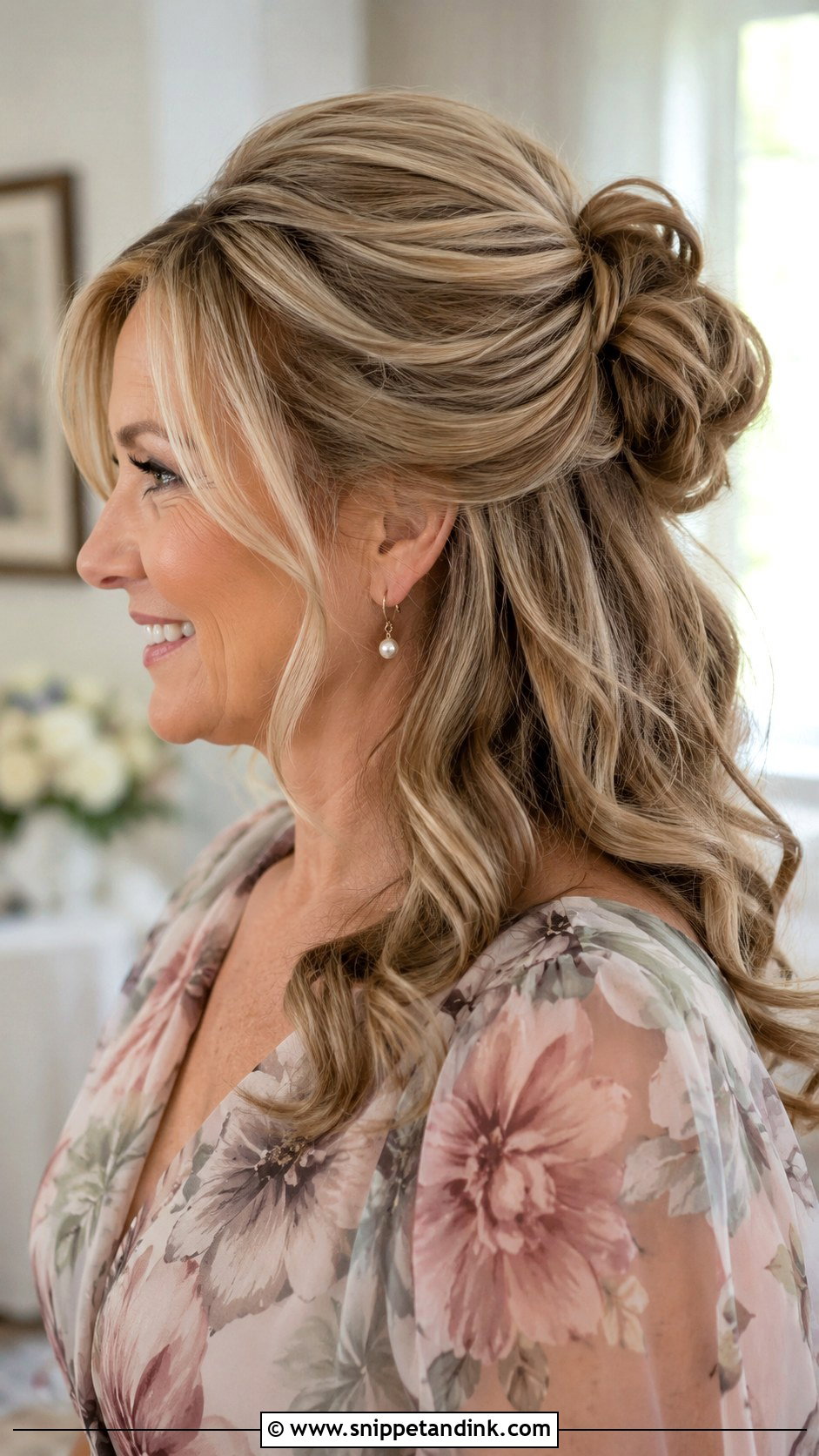 Mother Of The Bride Half Up Bun - Snippet and Ink - 15 Mother of the Bride Long Hair Mom Wedding Hairstyles