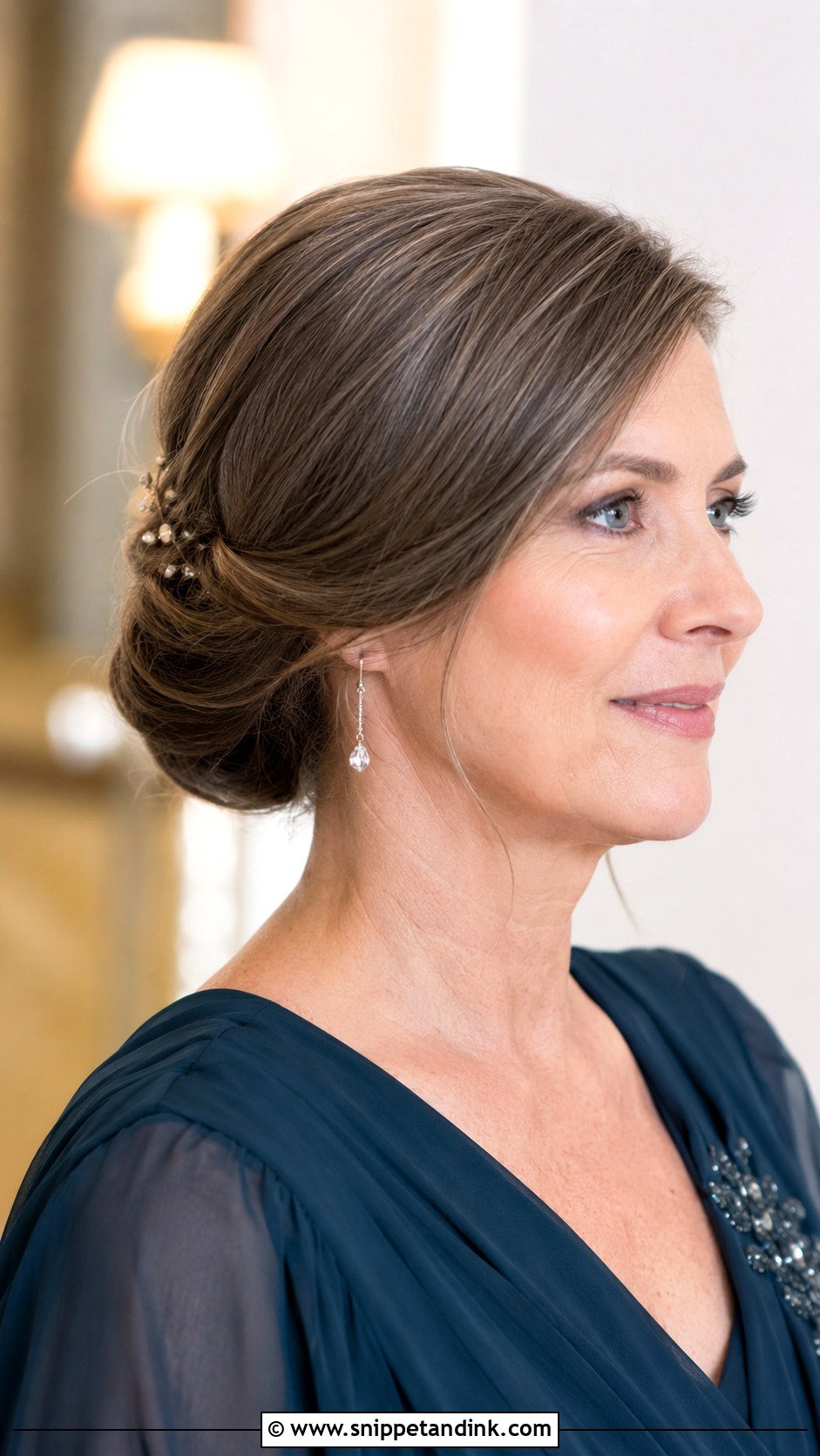 Mother Of The Bride Long Hair Low Bun With Side Part - Snippet and Ink - 15 Mother of the Bride Long Hair Ideas