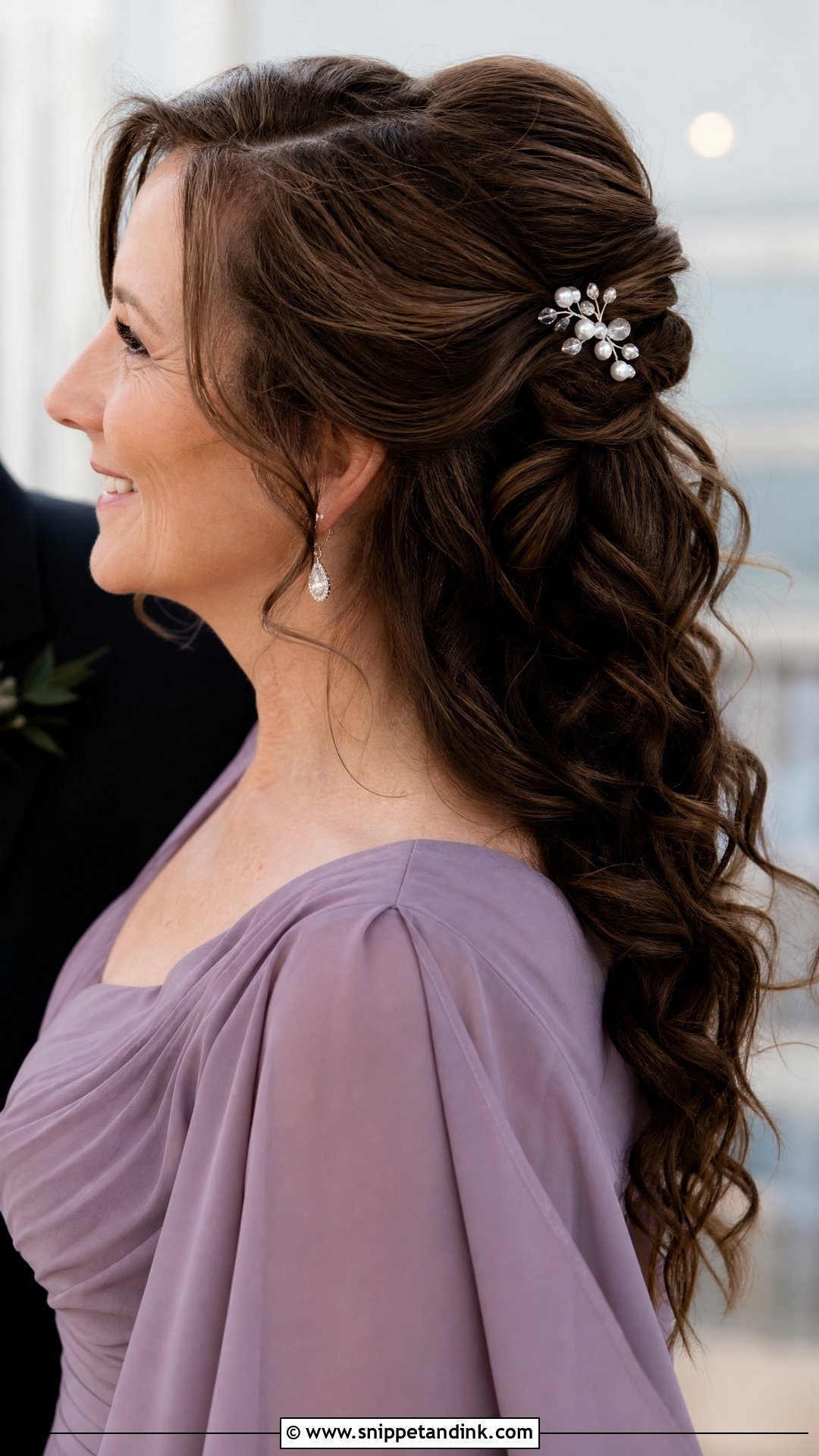 Mother Of The Groom Half Up Curls - Snippet and Ink - 20 Wedding Hair for Mother of the Groom Ideas