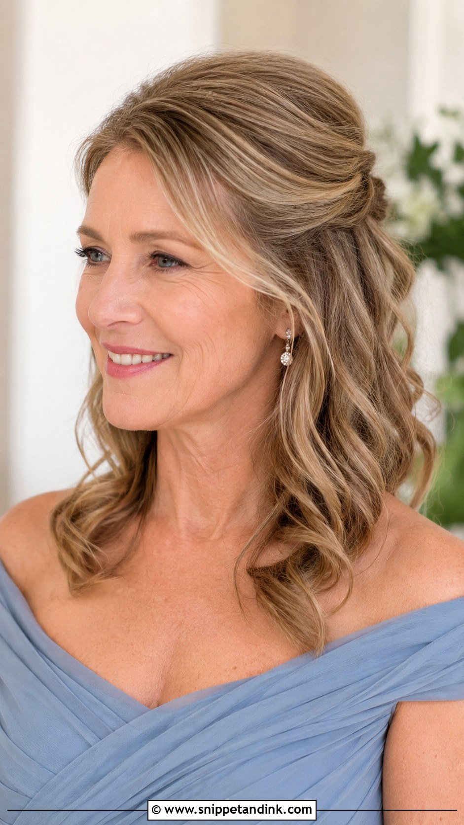 Mother Of The Groom Half Up Waves - Snippet and Ink - 15 Mom Half-Up Half-Down Wedding Hairstyles