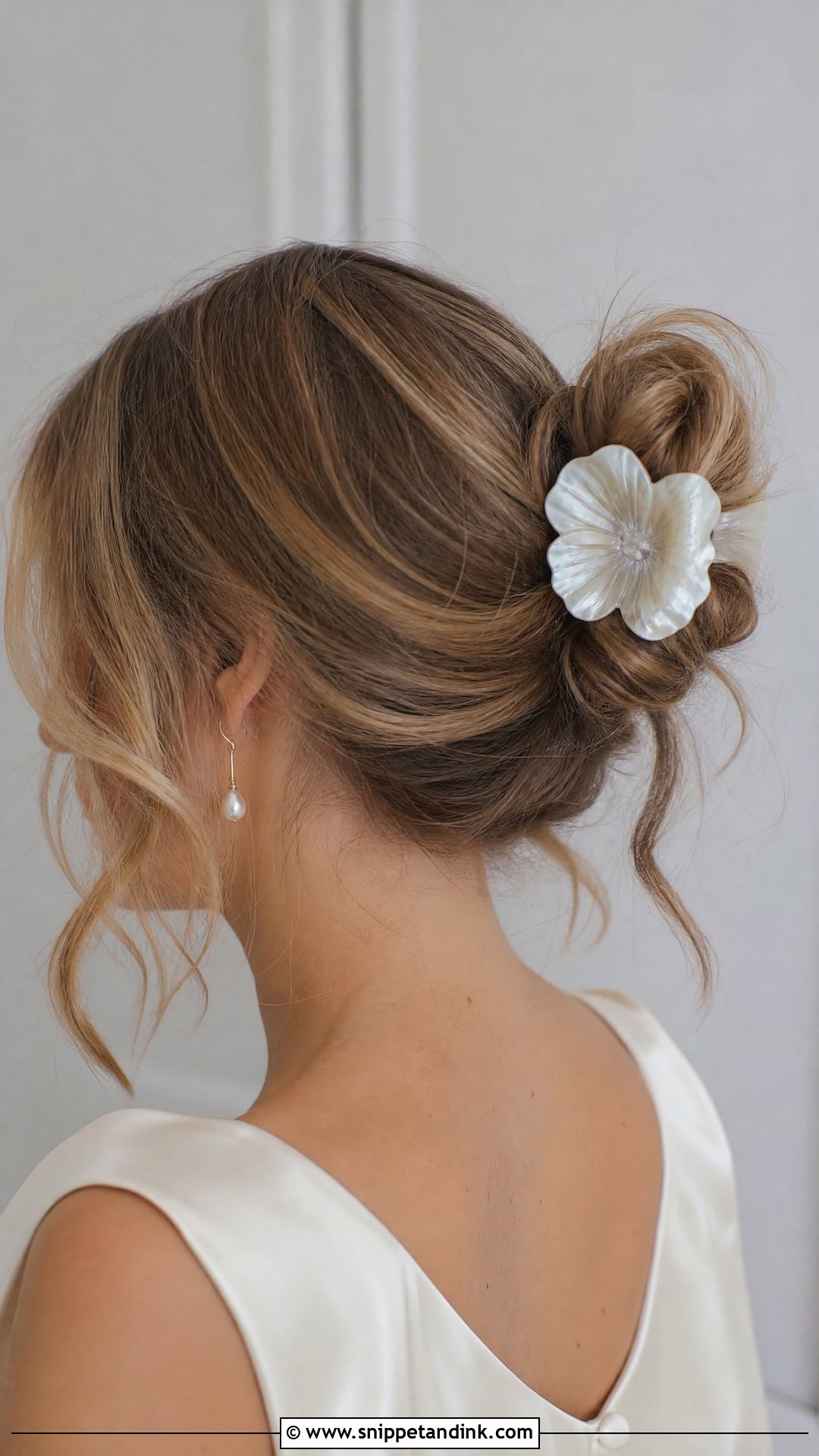 Mother of Pearl Hair Clip With Soft Bun - Snippet and Ink - 20 Wedding Hair Clips Ideas