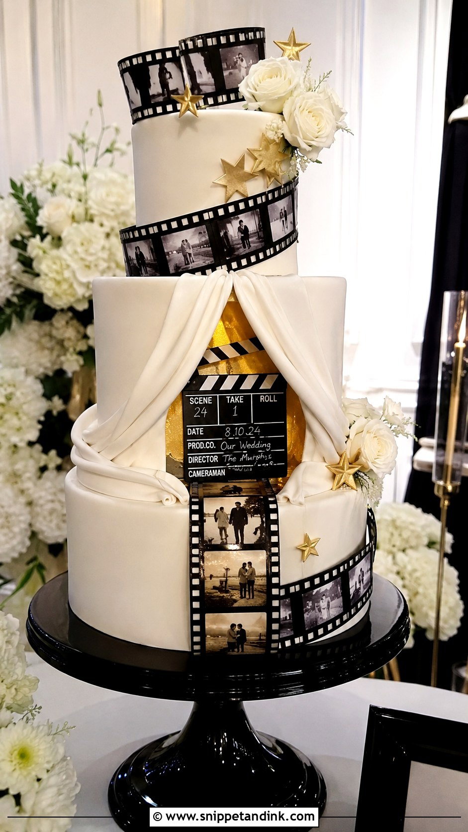Movie Reveal Wedding Cake - Snippet and Ink - 20 Reveal Wedding Cake Ideas