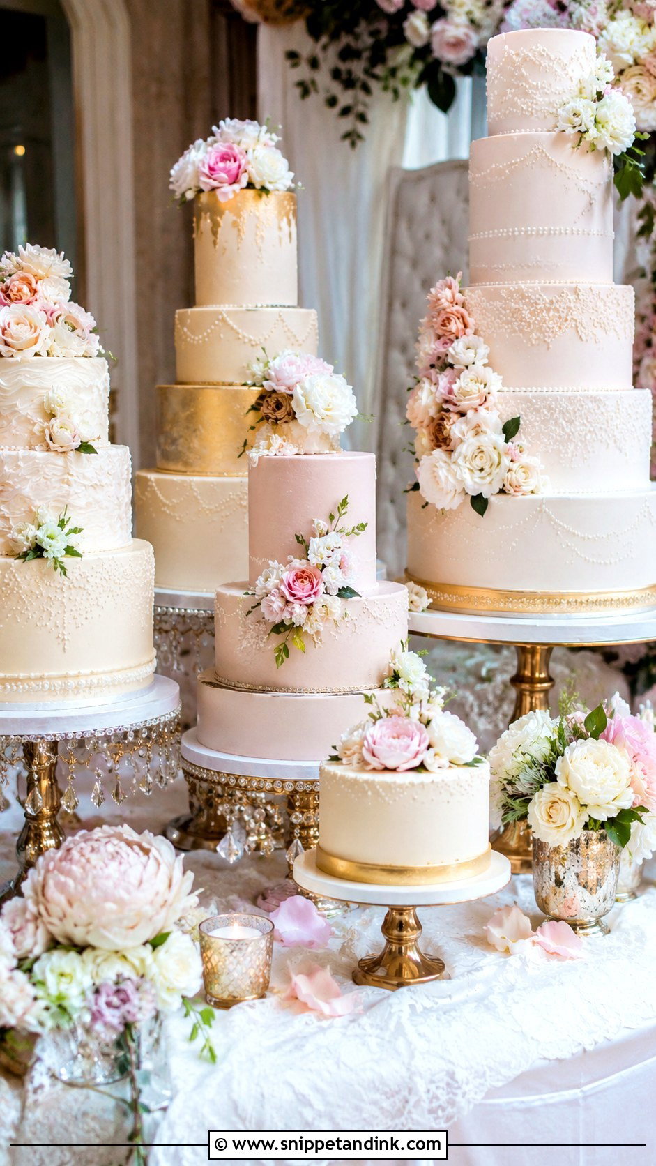 Multi Cake Wedding Table - Snippet and Ink - 20 Extravagant Wedding Cakes