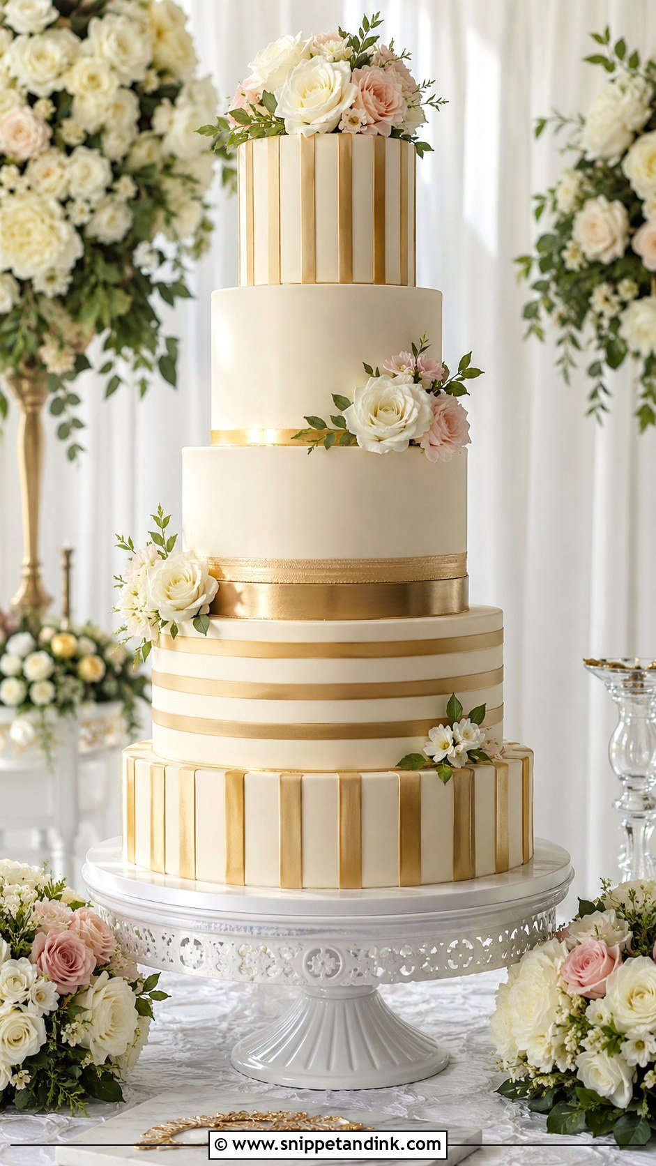 Multi Tier Striped Wedding Cake - Snippet and Ink - 20 Striped Wedding Cake Ideas