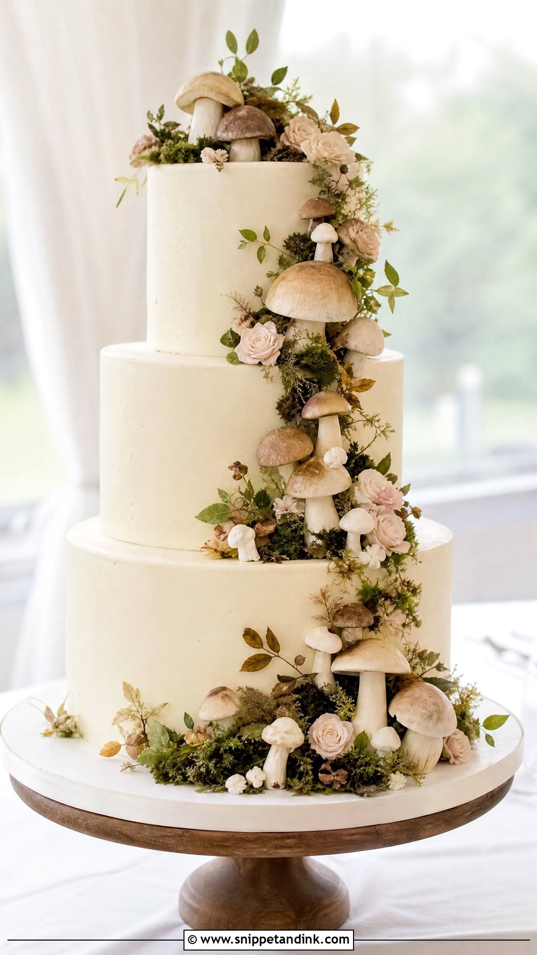 Mushroom Wedding Cake With Cascading Mushrooms - Snippet and Ink - 20 Mushroom Cake Decoration Ideas for Wedding