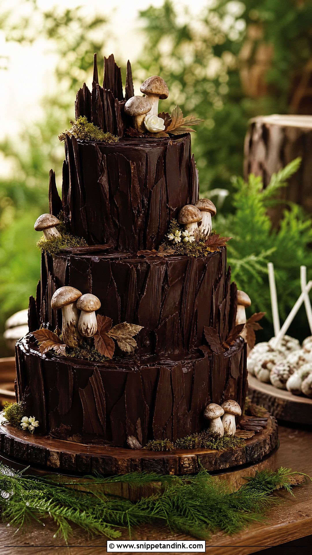 Mushroom Wedding Cake With Chocolate Bark - Snippet and Ink - 20 Mushroom Cake Decoration Ideas for Wedding
