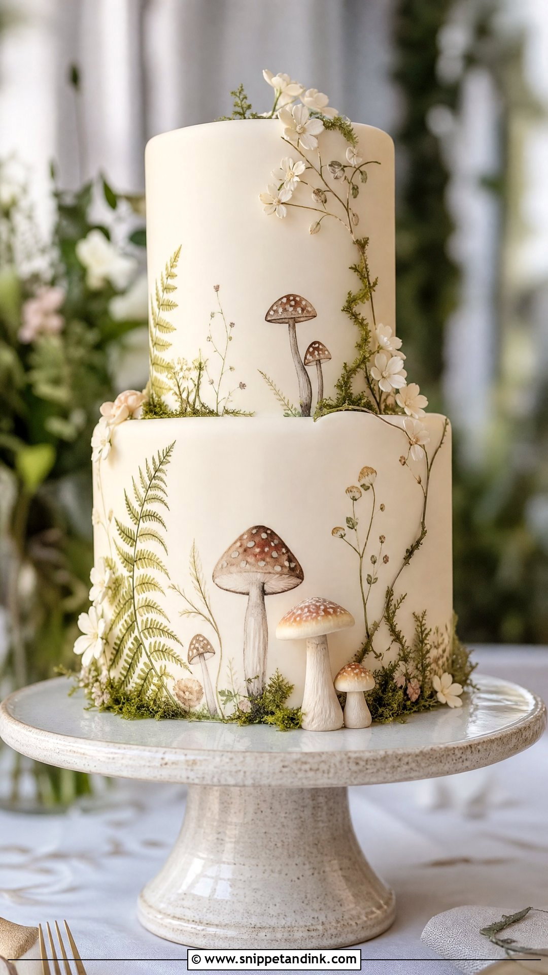 Mushroom Wedding Cake With Hand Painted Mushrooms - Snippet and Ink - 20 Mushroom Cake Decoration Ideas for Wedding