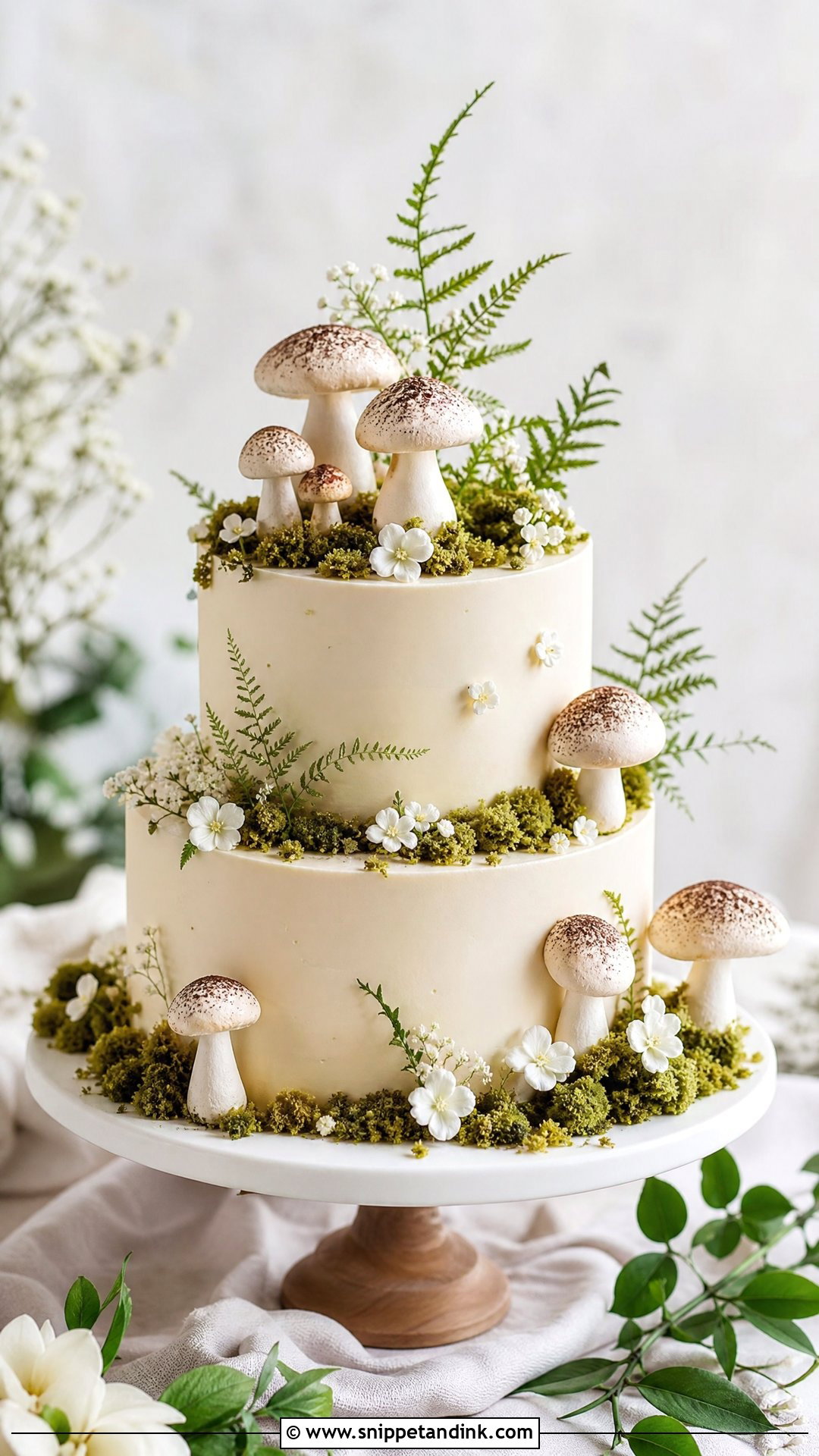 Mushroom Wedding Cake With Meringue Mushrooms - Snippet and Ink - 20 Mushroom Cake Decoration Ideas for Wedding