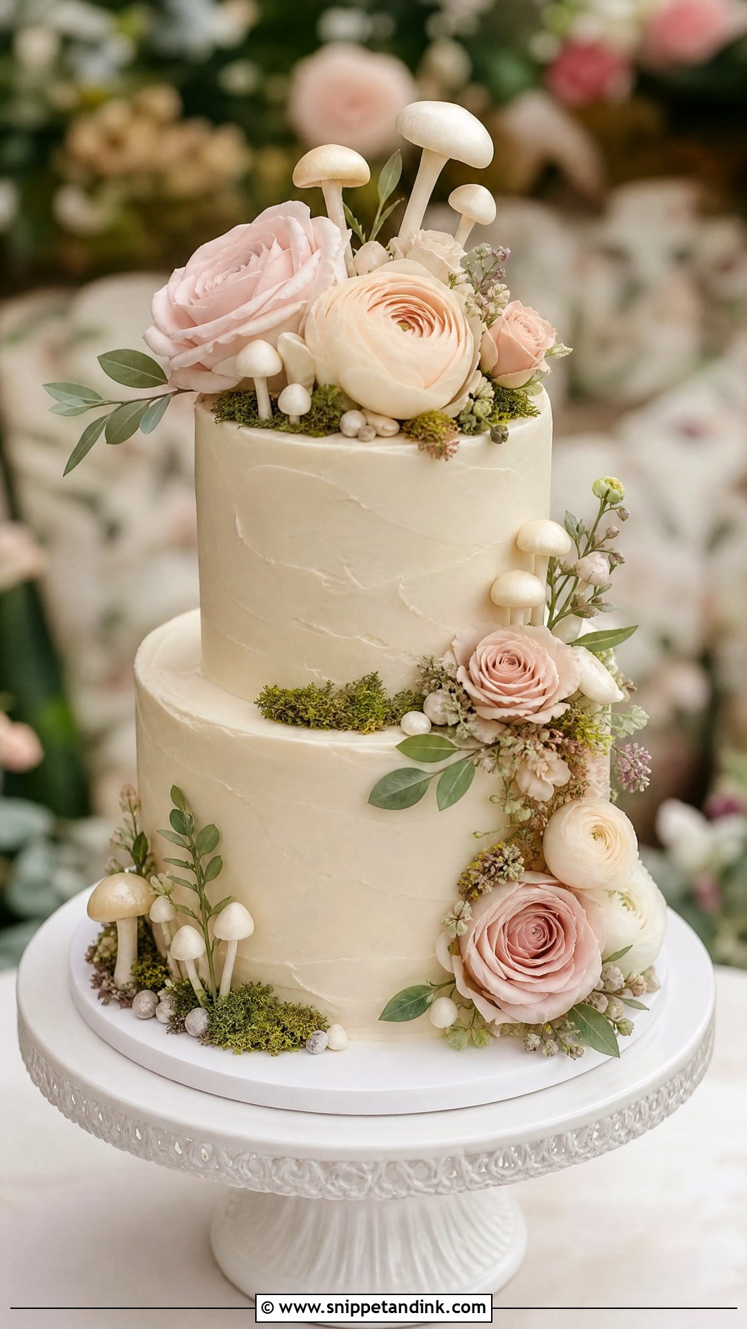 Mushroom Wedding Cake With Sugar Flowers - Snippet and Ink - 20 Mushroom Cake Decoration Ideas for Wedding