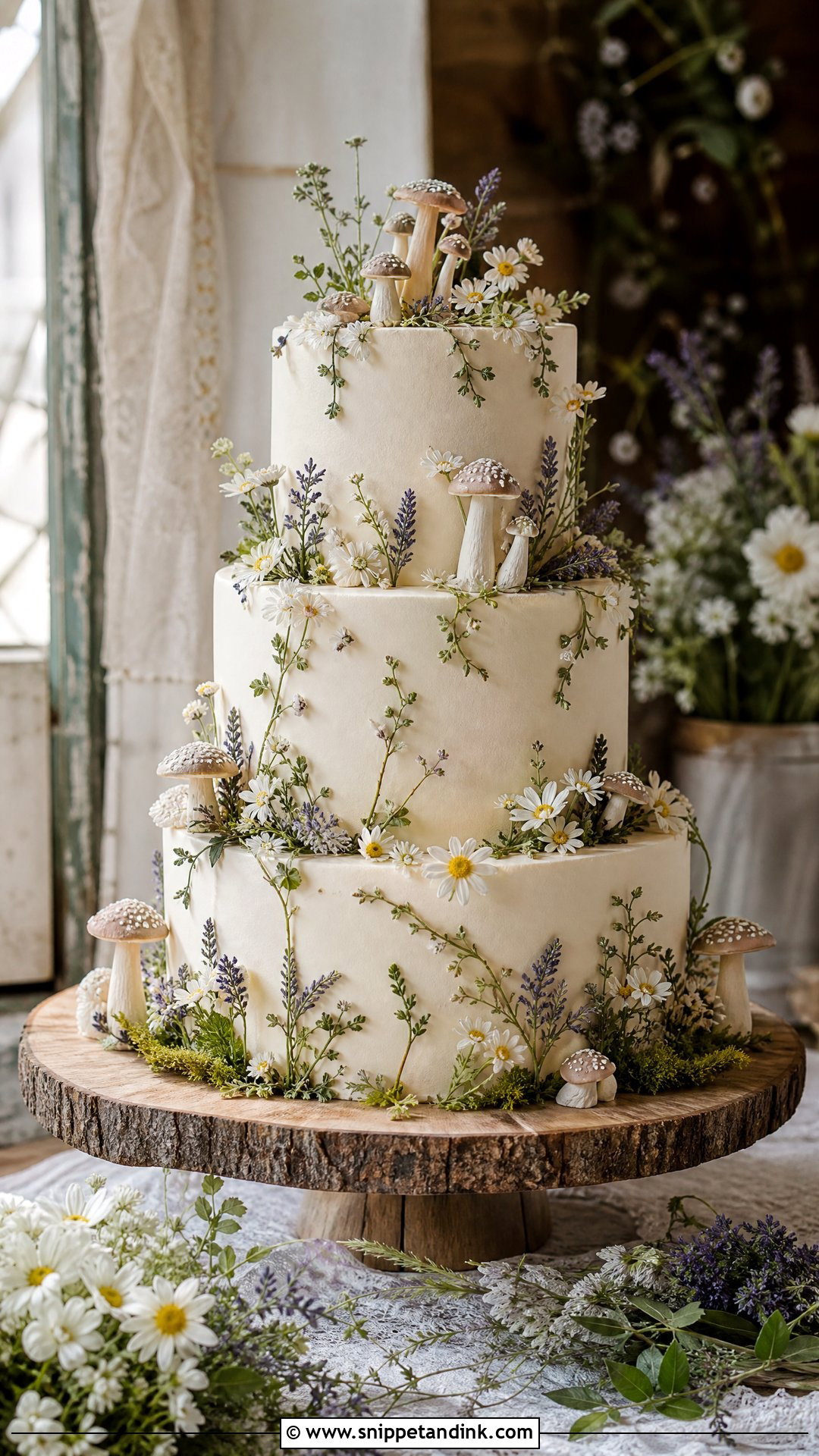 Mushroom Wedding Cake With Wildflowers - Snippet and Ink - 20 Mushroom Cake Decoration Ideas for Wedding