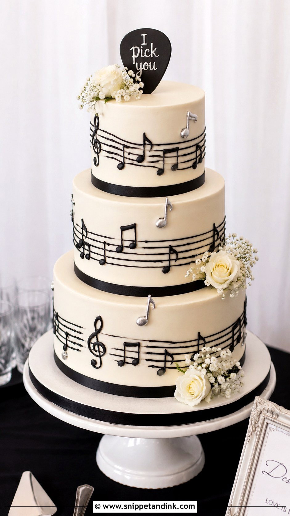 Music Note Wedding Cake - Snippet and Ink - 20 Rock and Roll Wedding Cake Ideas