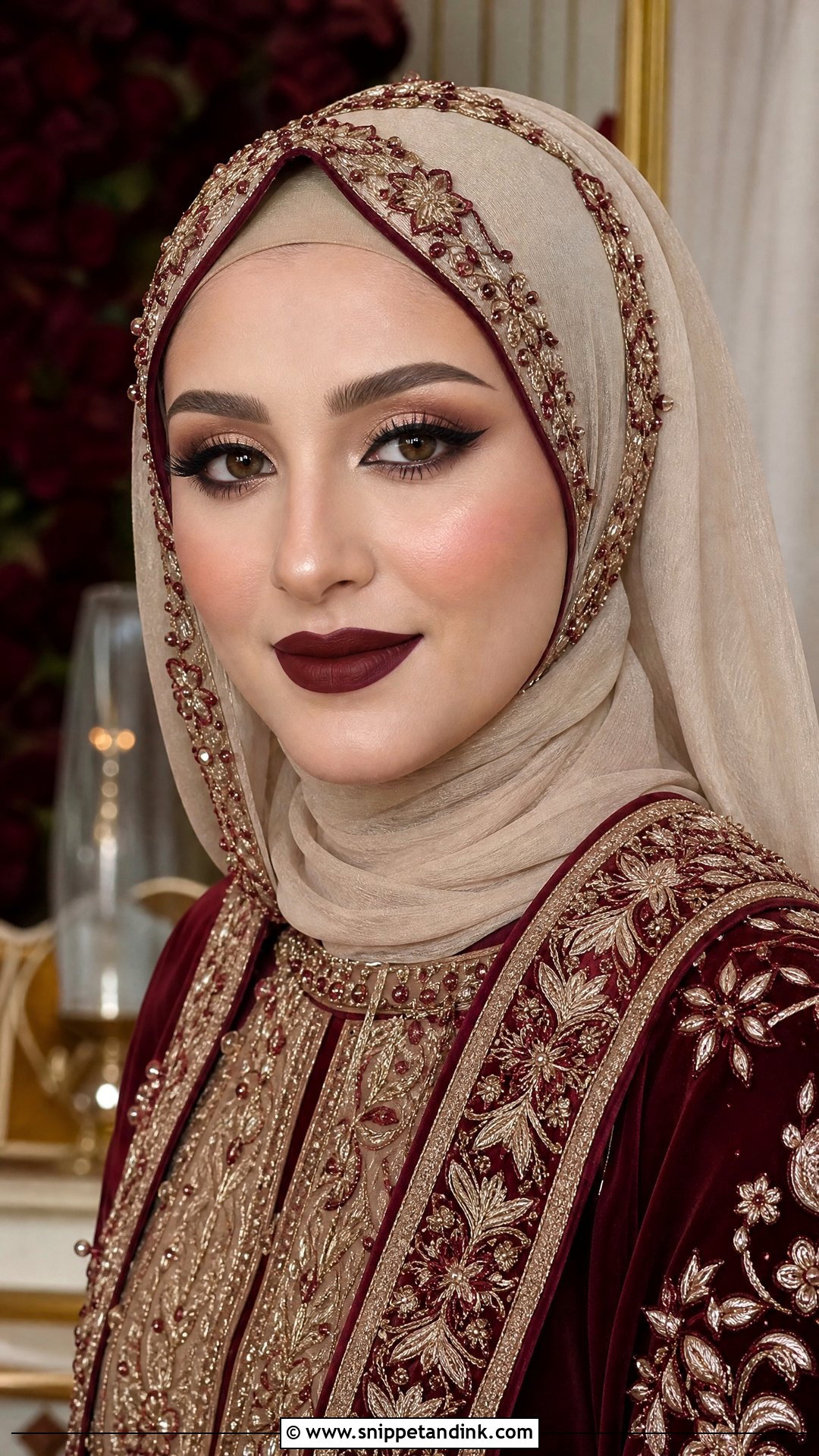 Muslim Bridal Makeup With Burgundy Lip - Snippet and Ink - 20 Muslim Bridal Makeup Ideas