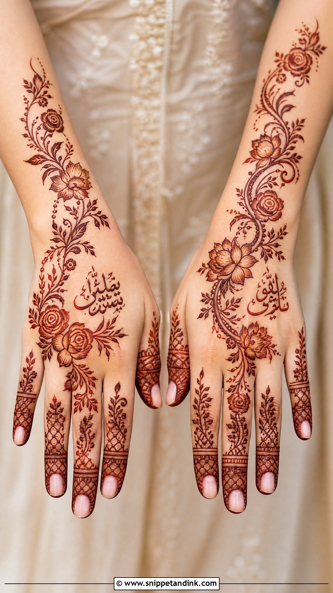 Muslim Bridal Mehndi Design With Floral Trail - Snippet and Ink - 20 Muslim Bridal Mehndi Designs