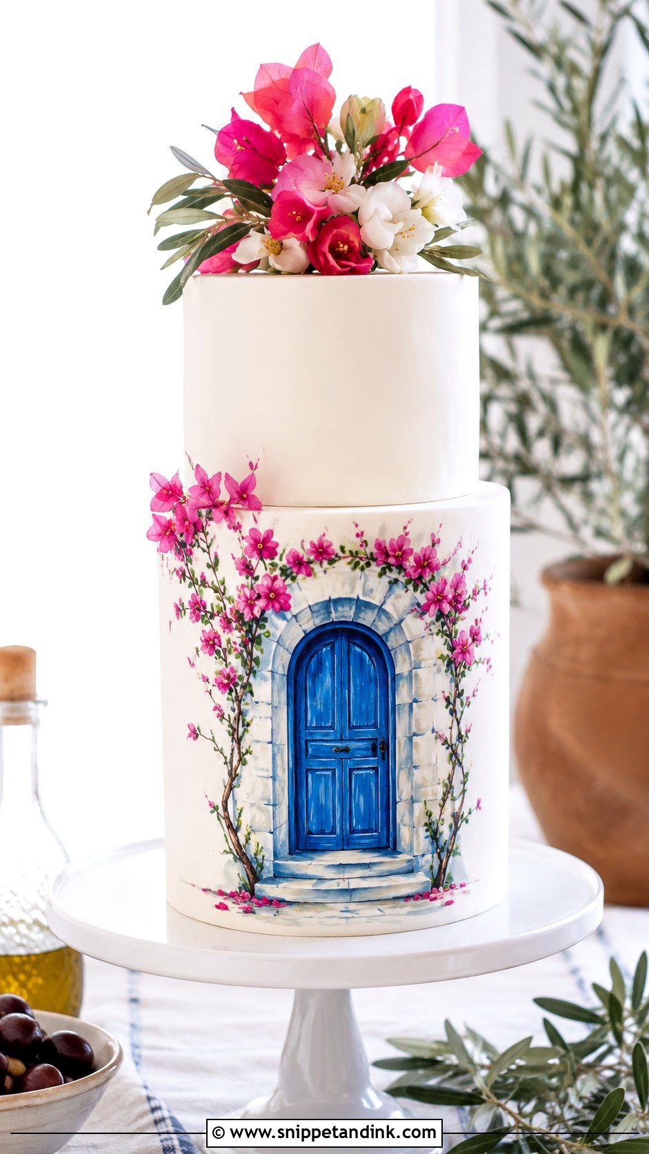 Mykonos Blue Door Wedding Cake - Snippet and Ink - 20 Greek Theme Cake Ideas for Wedding