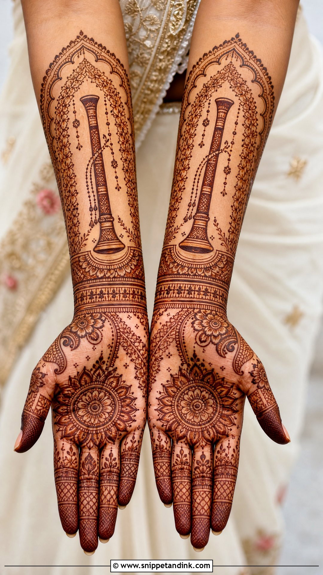 Nadaswaram Bridal Instruments Mehndi Design - Snippet and Ink - 20 Bridal Instruments Mehndi Designs