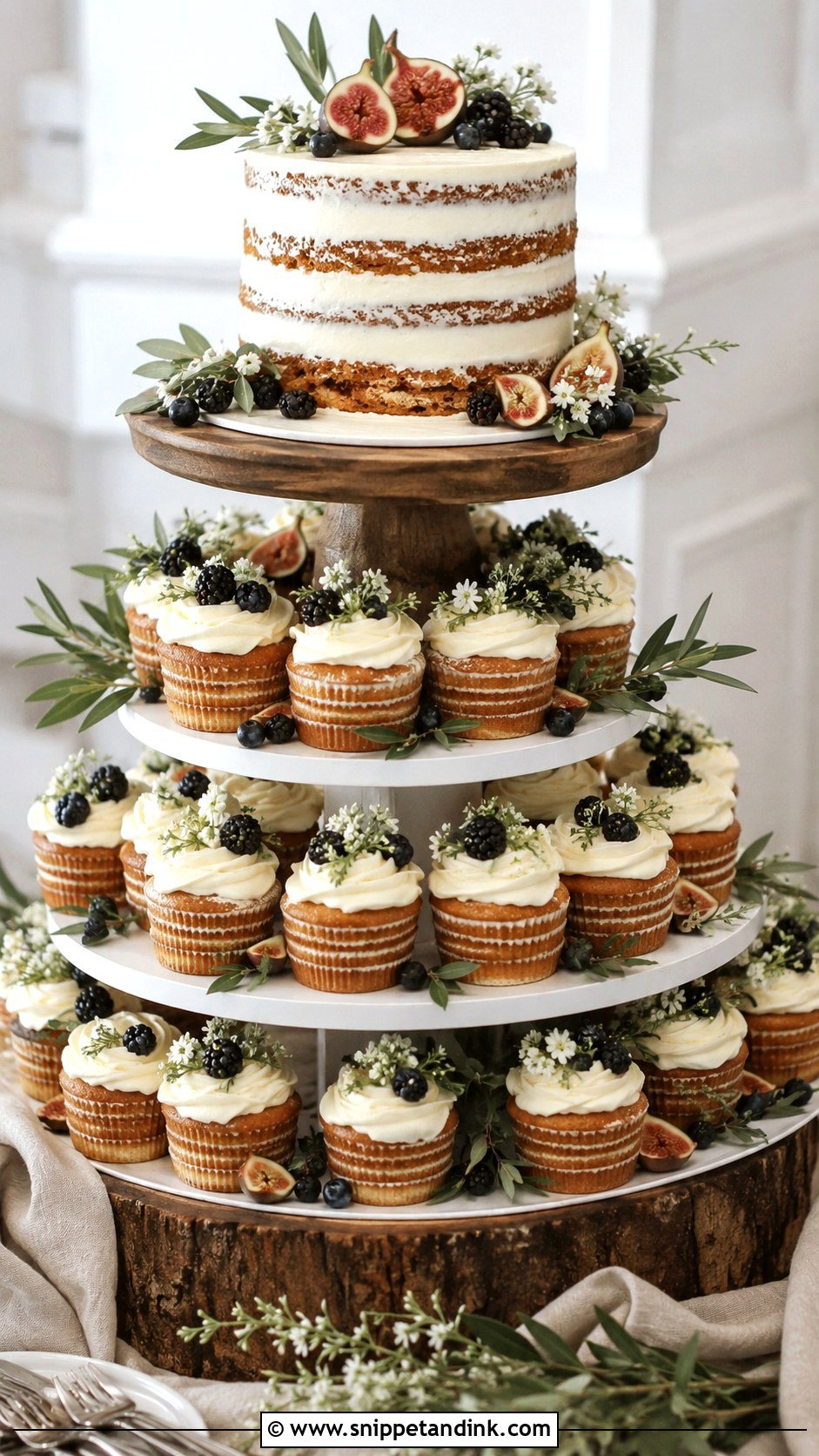Naked Cake Wedding Cupcake Tower - Snippet and Ink - 20 Large Cupcake Cakes for Wedding