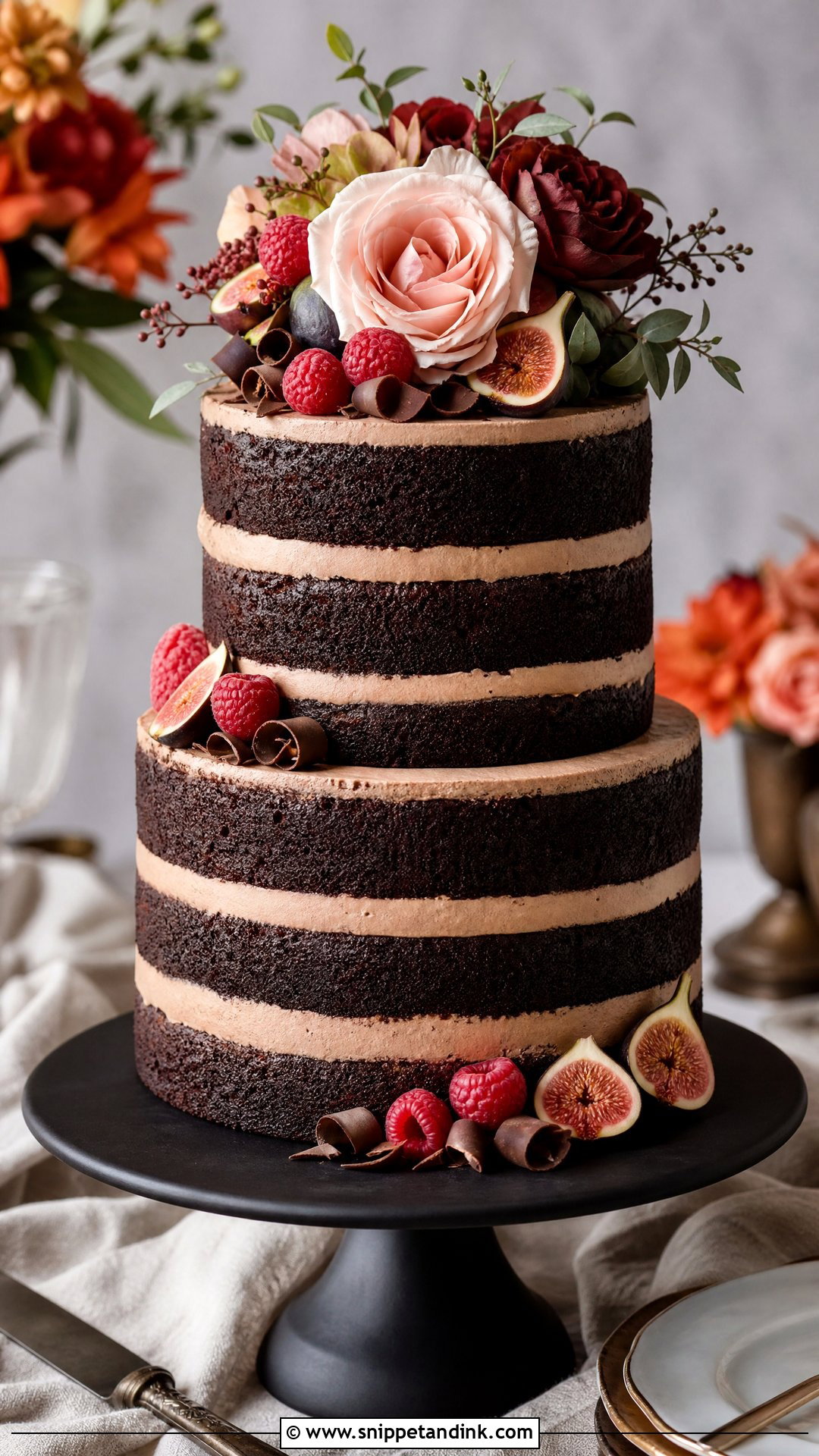 Naked Chocolate Wedding Cake - Snippet and Ink - 20 Naked Wedding Cake Ideas