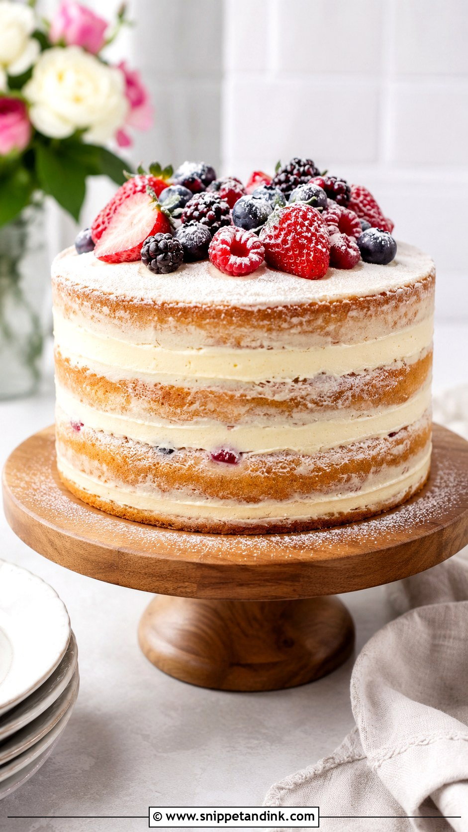 Naked Layer Cake - Snippet and Ink - 20 How to Decorate Cakes for Beginners