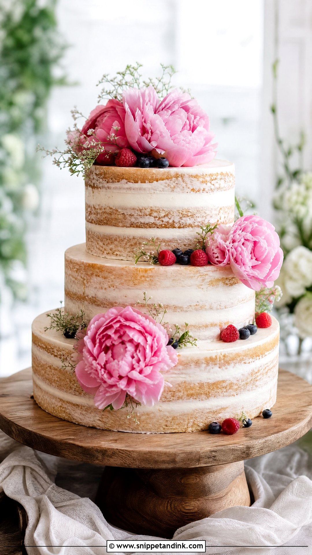 Naked Peony Wedding Cake - Snippet and Ink - 25 Peony Cake Ideas for Wedding