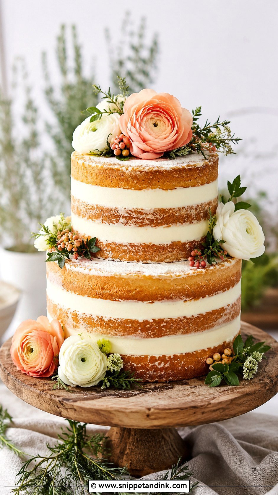Naked Ranunculus Wedding Cake - Snippet and Ink - 25 Wedding Cake Ideas with Ranunculus