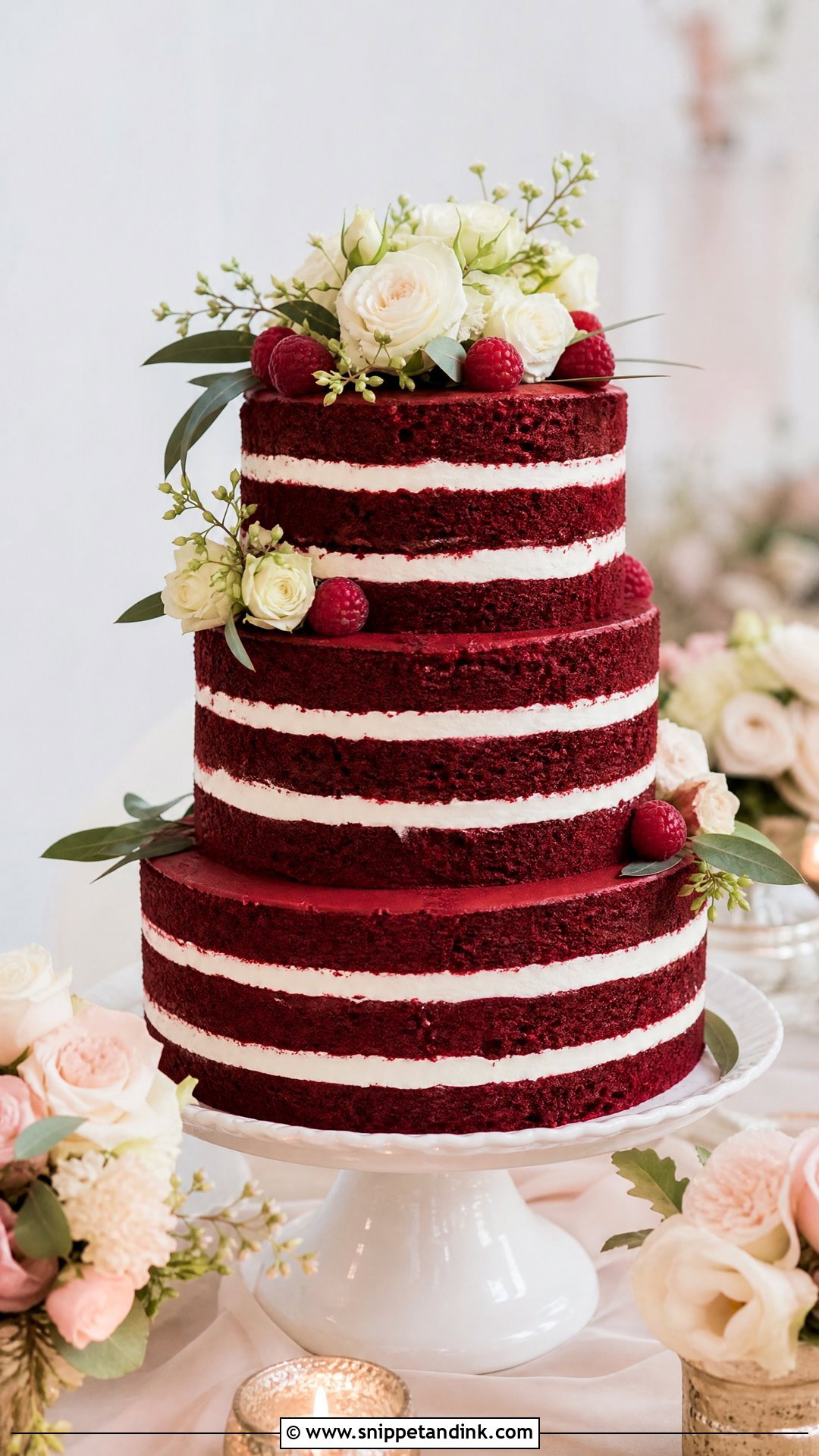Naked Red Velvet Wedding Cake - Snippet and Ink - 20 Naked Wedding Cake Ideas