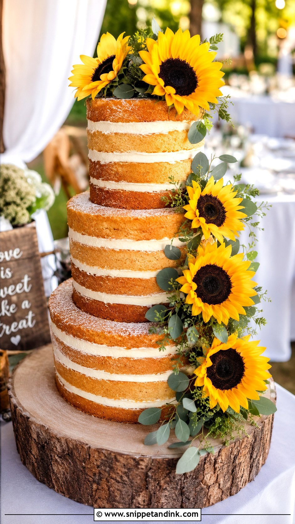 Naked Sunflower Wedding Cake - Snippet and Ink - 20 Sunflower Wedding Cake Ideas