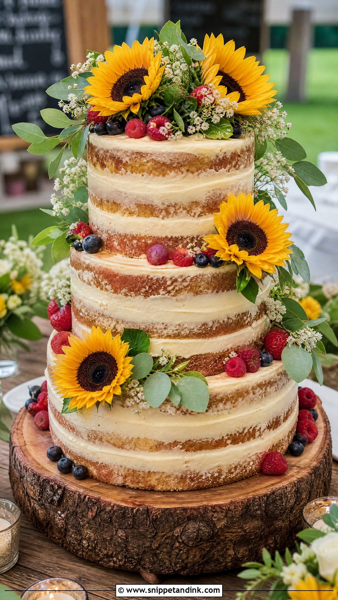 Naked Sunflower Wedding Cake - Snippet and Ink - 20 Sunflower Themed Cake Ideas for Wedding