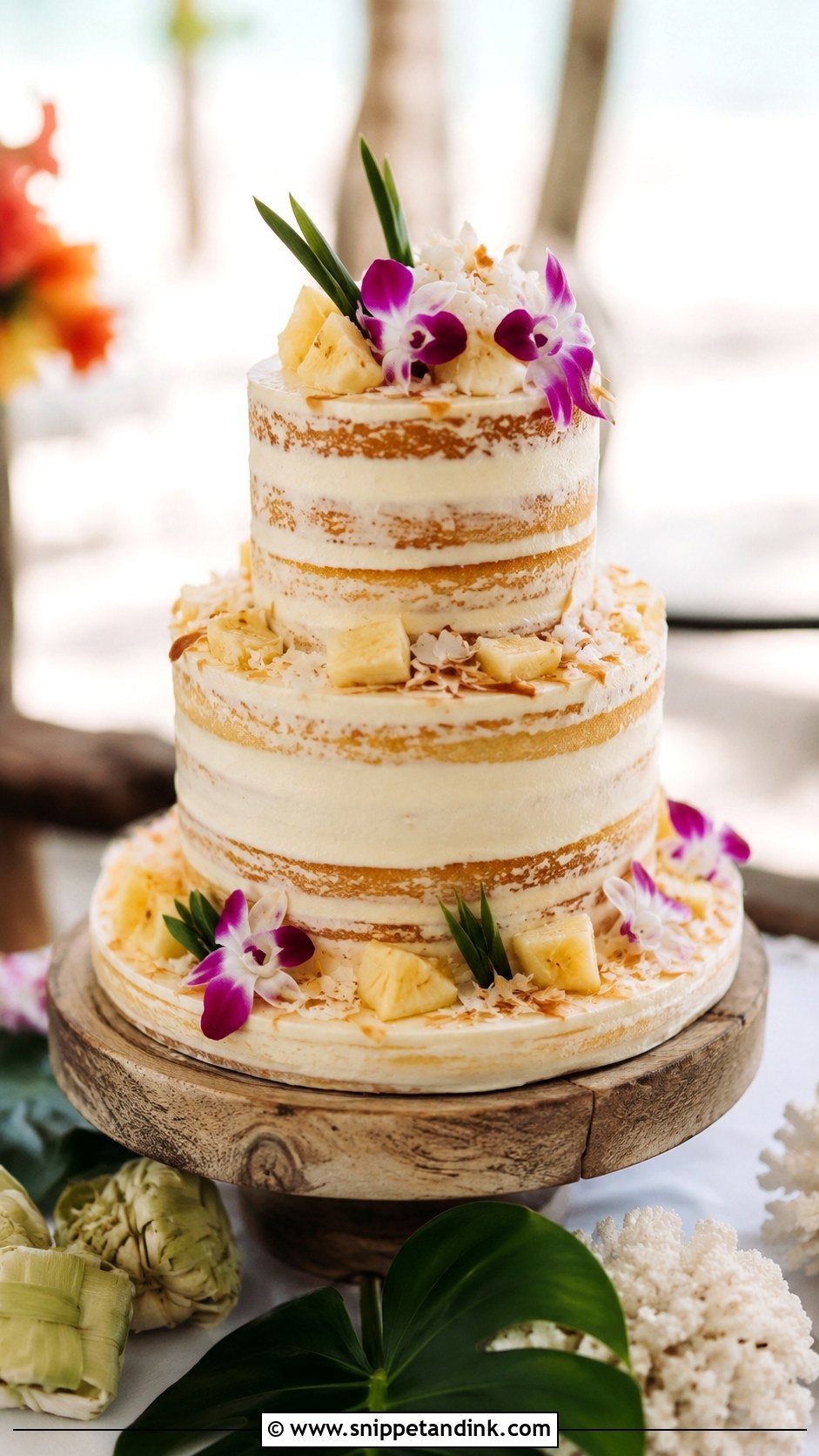Naked Tropical Wedding Cake - Snippet and Ink - 25 Tropical Beach Wedding Cake Ideas