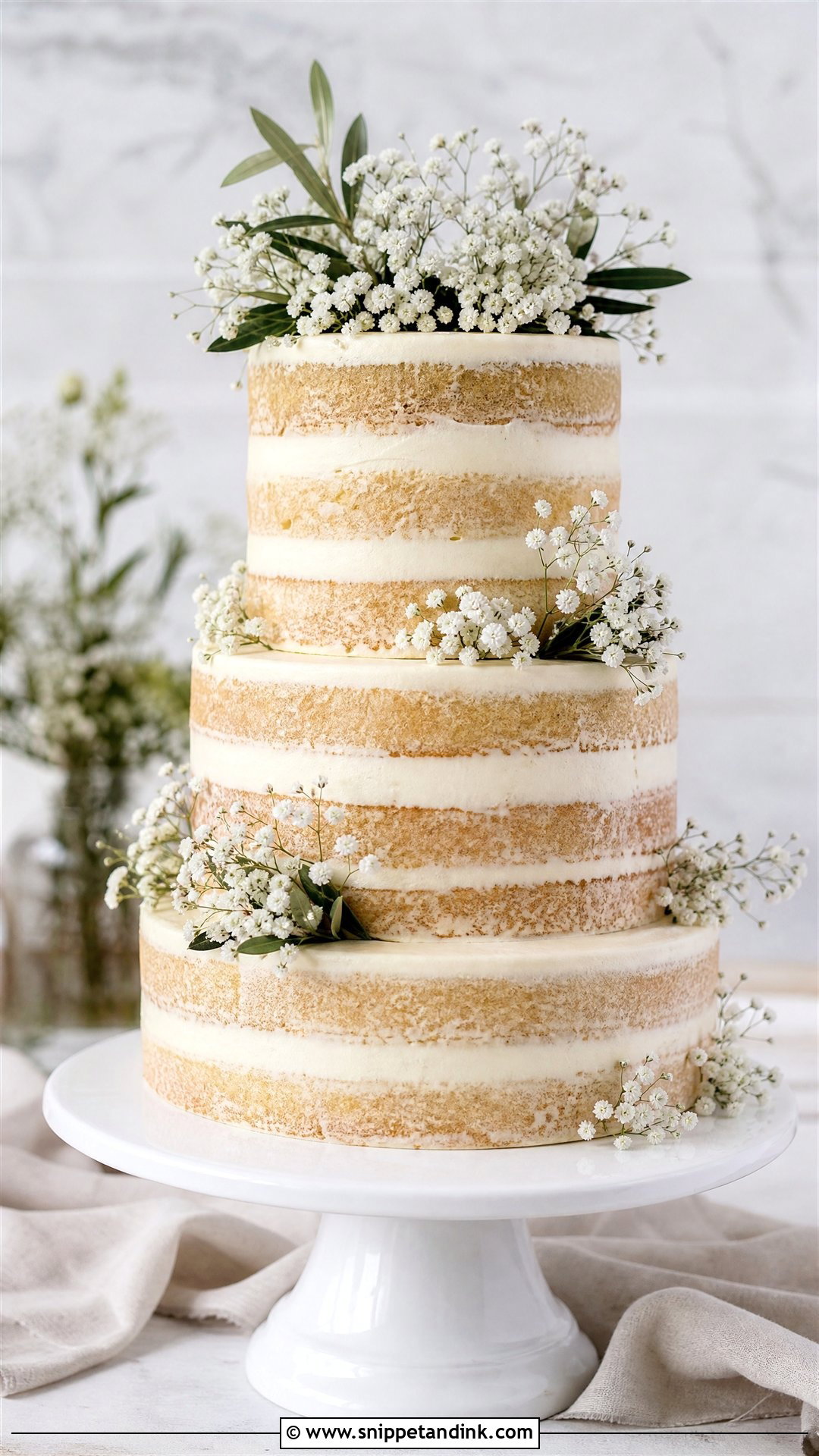 Naked Wedding Cake With Babys Breath - Snippet and Ink - 25 Naked Wedding Cakes
