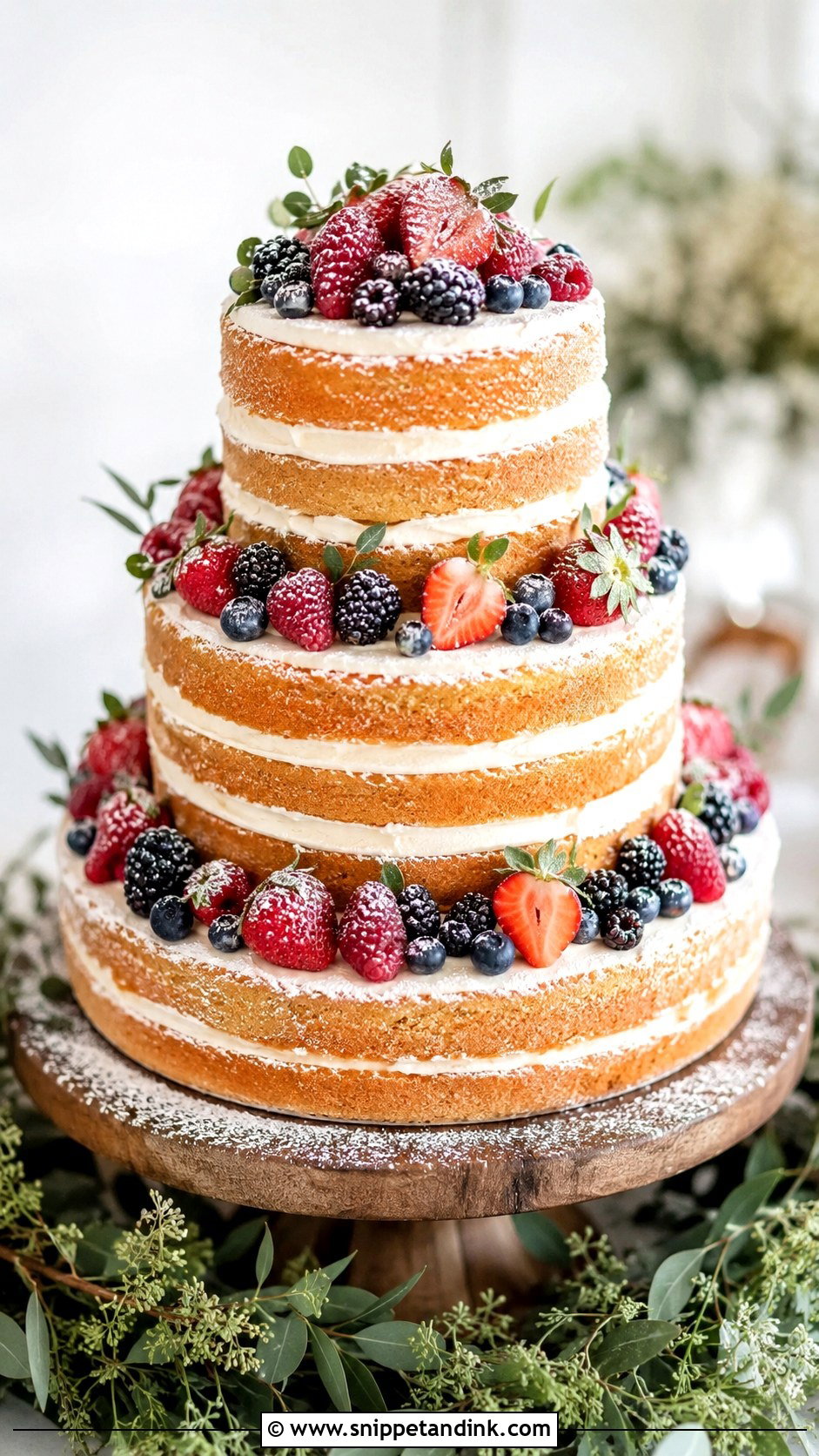 Naked Wedding Cake With Berries - Snippet and Ink - 25 Simple Wedding Cake Decoration Ideas