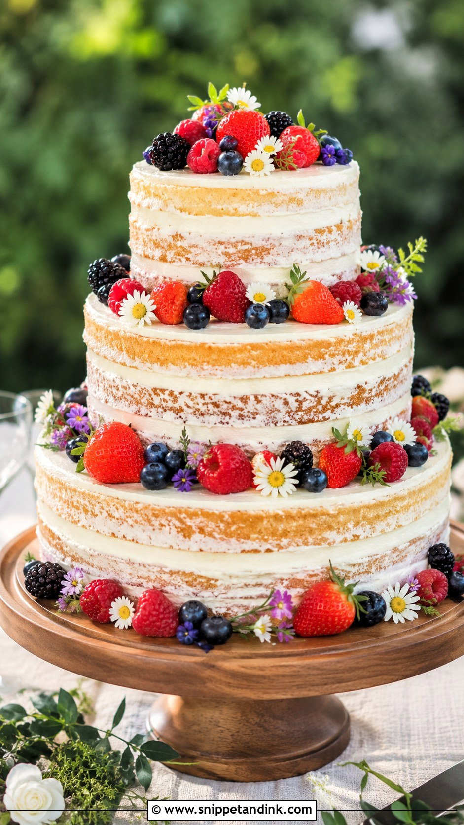 Naked Wedding Cake With Berries - Snippet and Ink - 20 Garden Wedding Cake Ideas