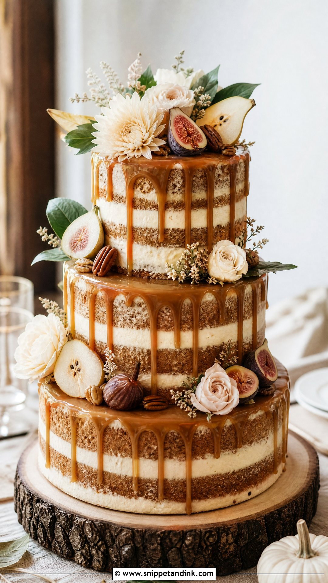Naked Wedding Cake With Caramel Drip - Snippet and Ink - 25 Naked Wedding Cakes