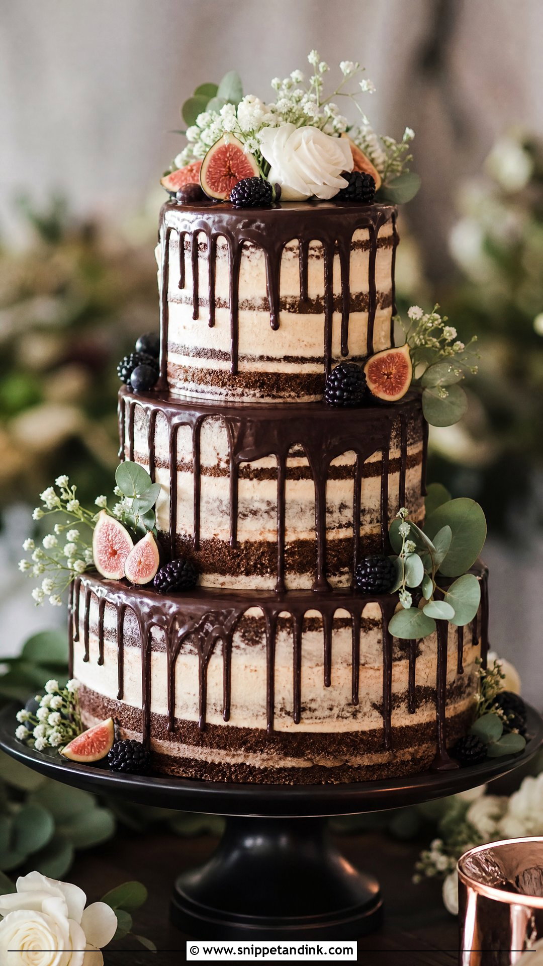 Naked Wedding Cake With Chocolate Drip - Snippet and Ink - 25 Naked Wedding Cakes