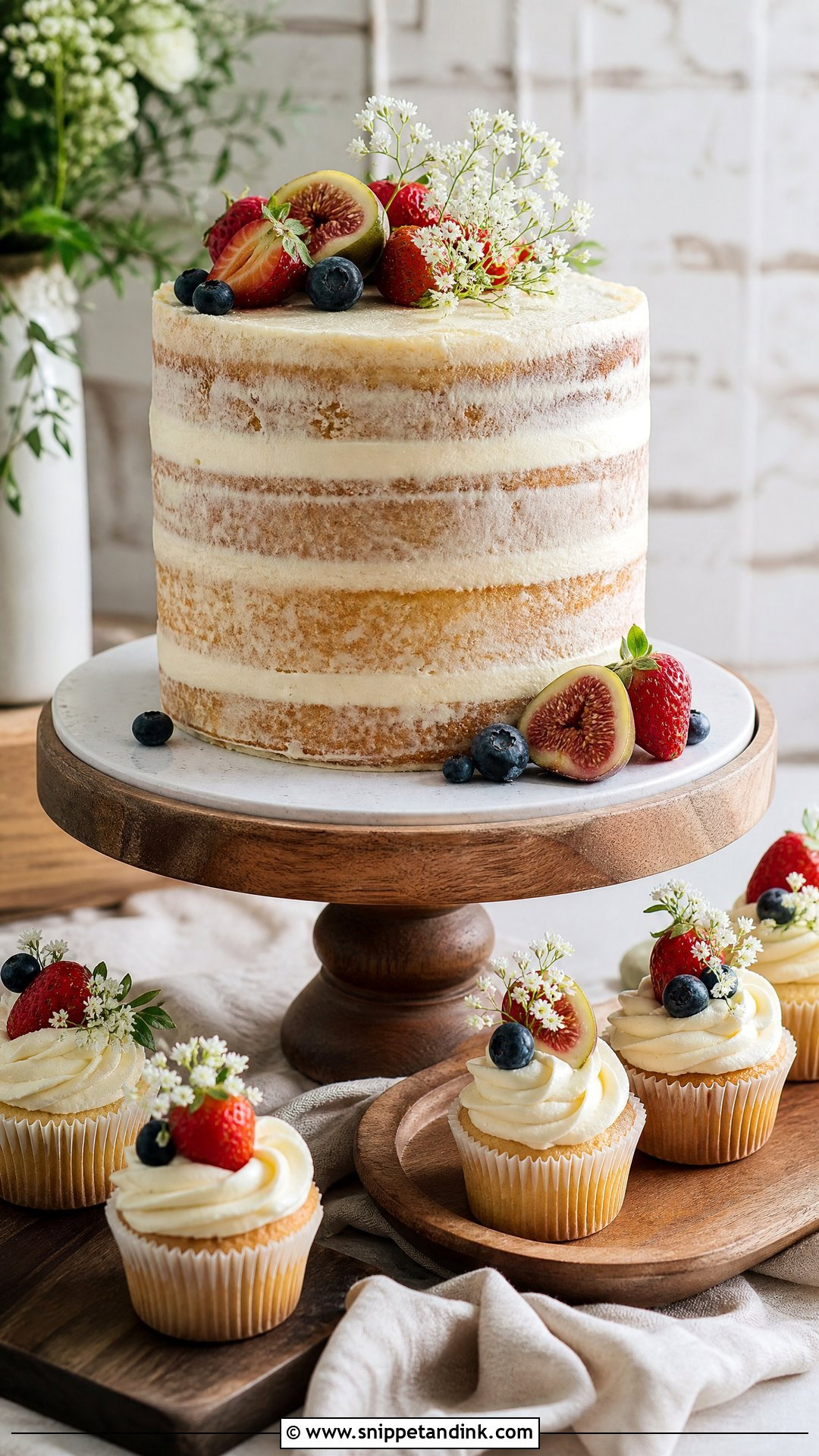 Naked Wedding Cake With Cupcakes - Snippet and Ink - 20 Wedding Cakes with Cupcakes