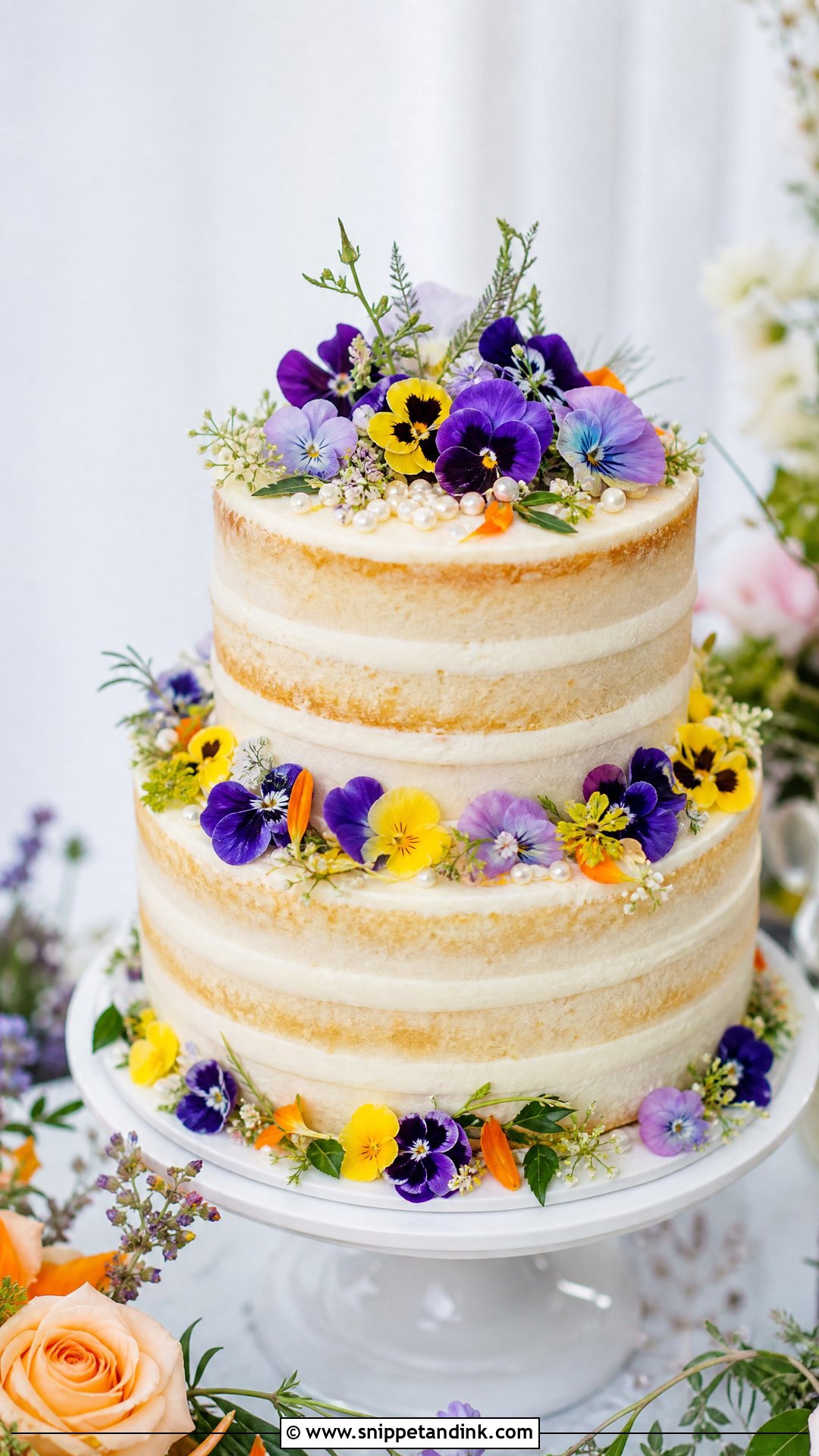 Naked Wedding Cake With Edible Flowers - Snippet and Ink - 20 Naked Wedding Cake Ideas
