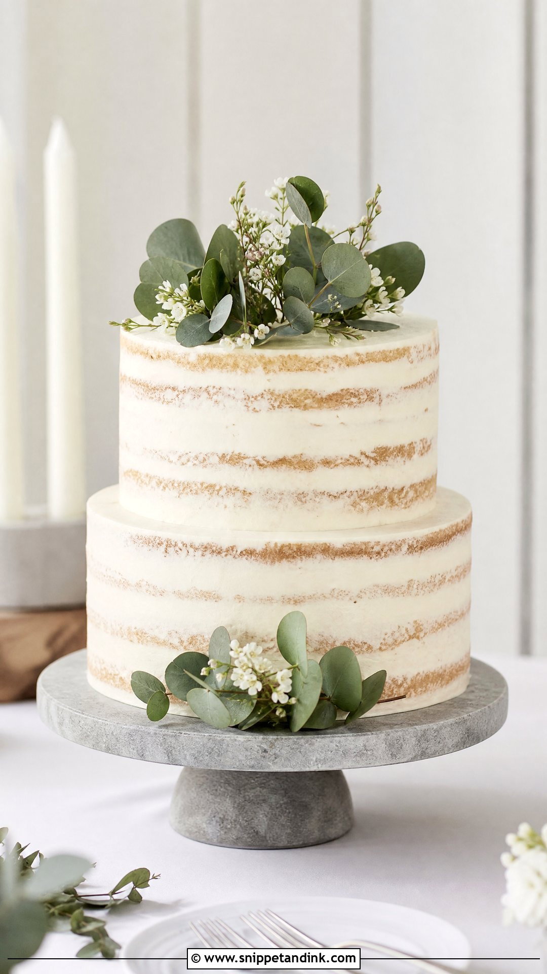 Naked Wedding Cake With Eucalyptus - Snippet and Ink - 25 Naked Wedding Cakes