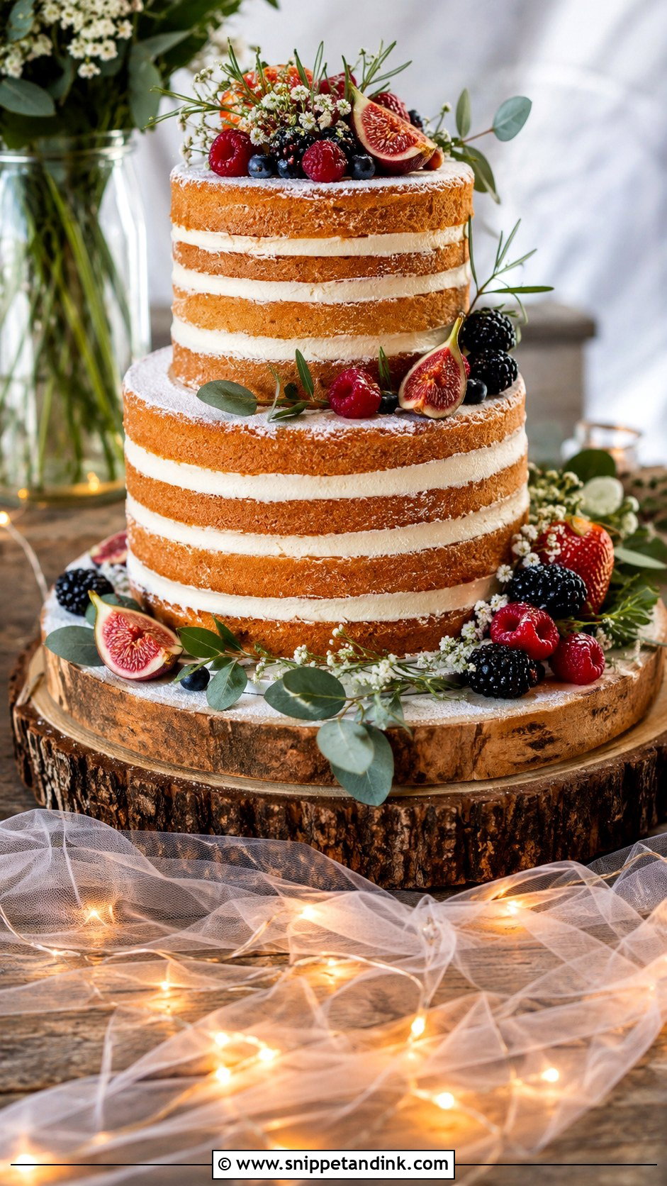 Naked Wedding Cake With Fairy Lights - Snippet and Ink - 20 Wedding Cake Ideas with Fairy Lights