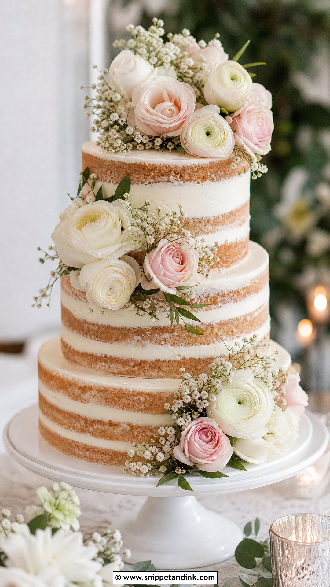 Naked Wedding Cake With Flowers - Snippet and Ink - 25 Naked Wedding Cakes