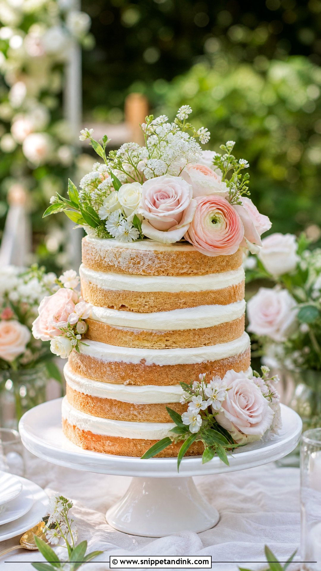 Naked Wedding Cake With Fresh Flowers - Snippet and Ink - 20 Naked Wedding Cake Ideas
