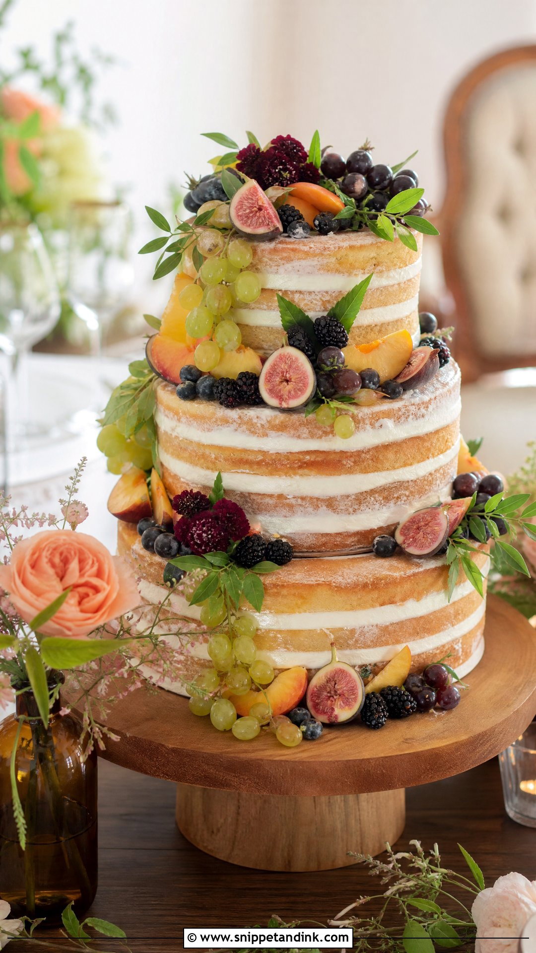 Naked Wedding Cake With Fresh Fruit - Snippet and Ink - 25 Naked Wedding Cakes
