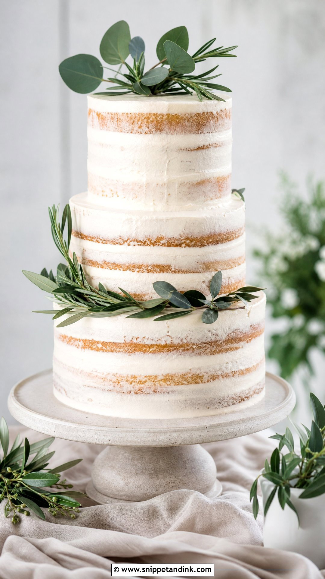 Naked Wedding Cake With Greenery - Snippet and Ink - 25 Naked Wedding Cakes