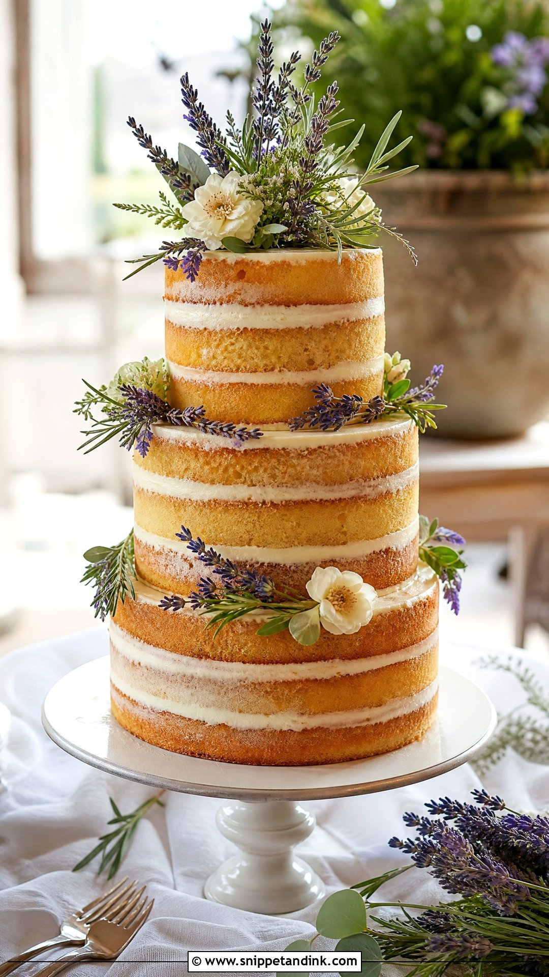 Naked Wedding Cake With Lavender - Snippet and Ink - 25 Naked Wedding Cakes