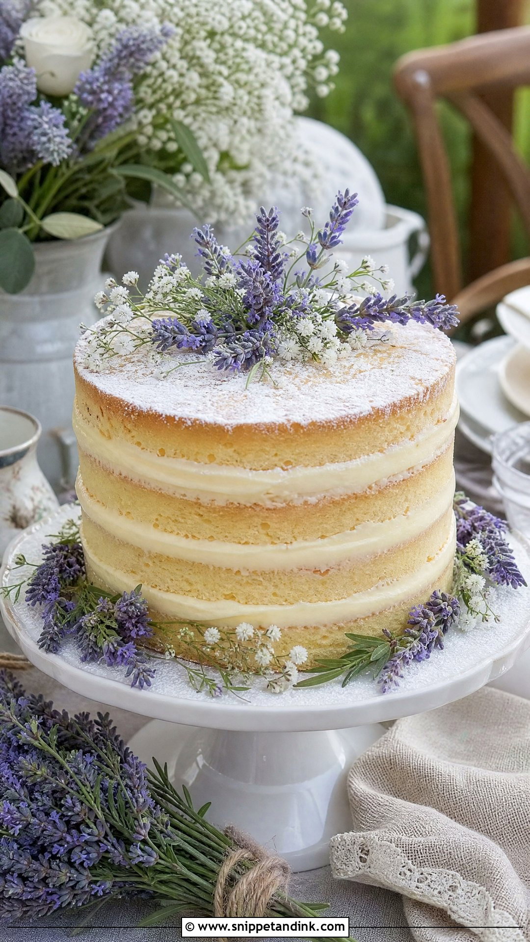 Naked Wedding Cake With Lavender - Snippet and Ink - 20 Naked Wedding Cake Ideas