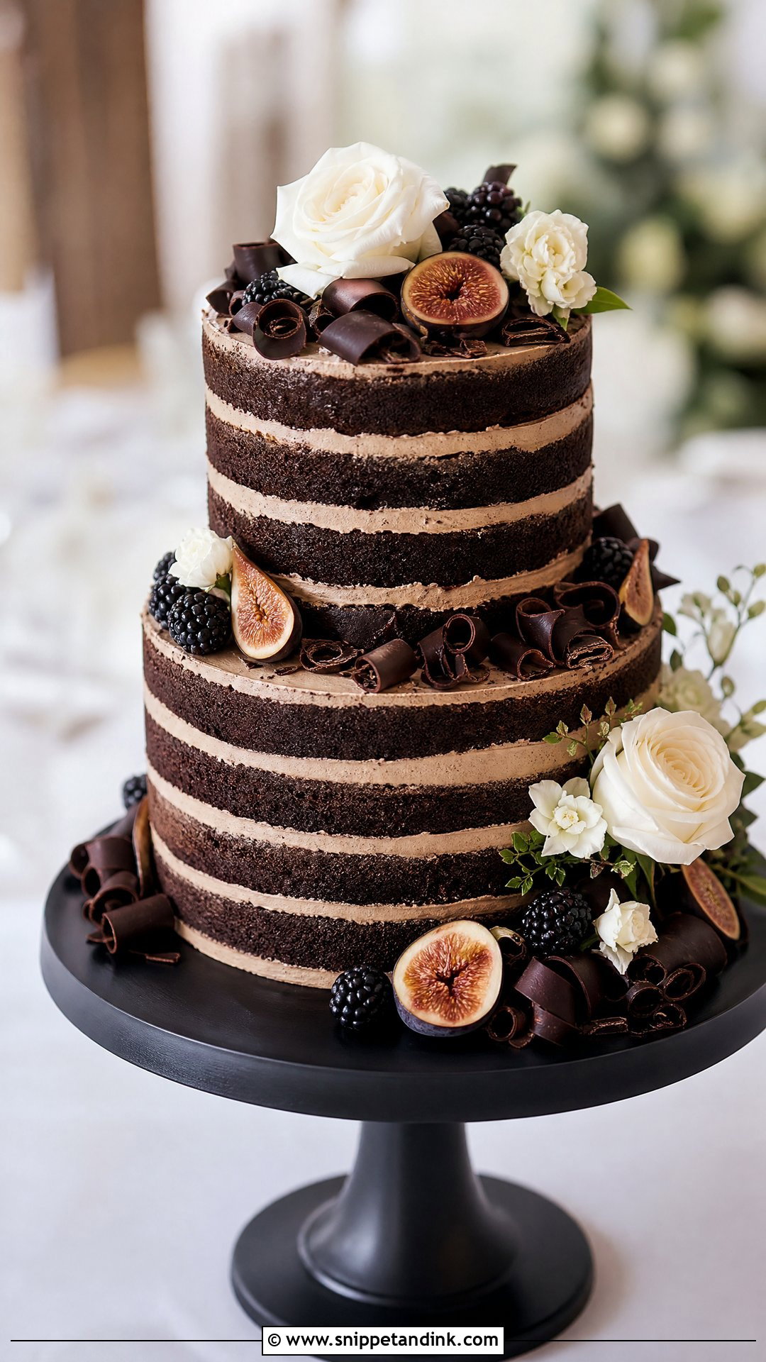 Naked Wedding Cake With Mocha Layers - Snippet and Ink - 25 Naked Wedding Cakes