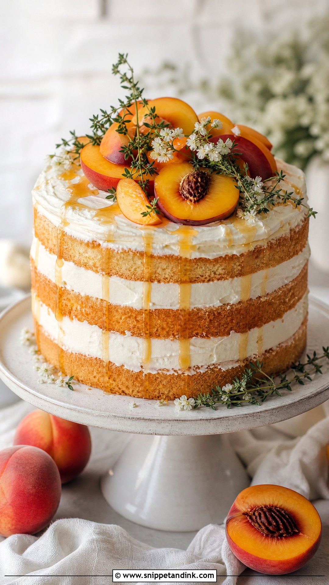 Naked Wedding Cake With Peaches - Snippet and Ink - 20 Naked Wedding Cake Ideas