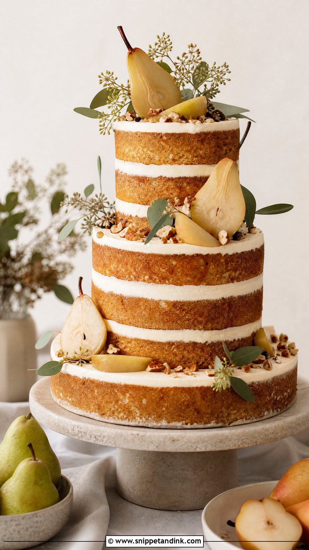Naked Wedding Cake With Pears - Snippet and Ink - 20 Naked Wedding Cake Ideas