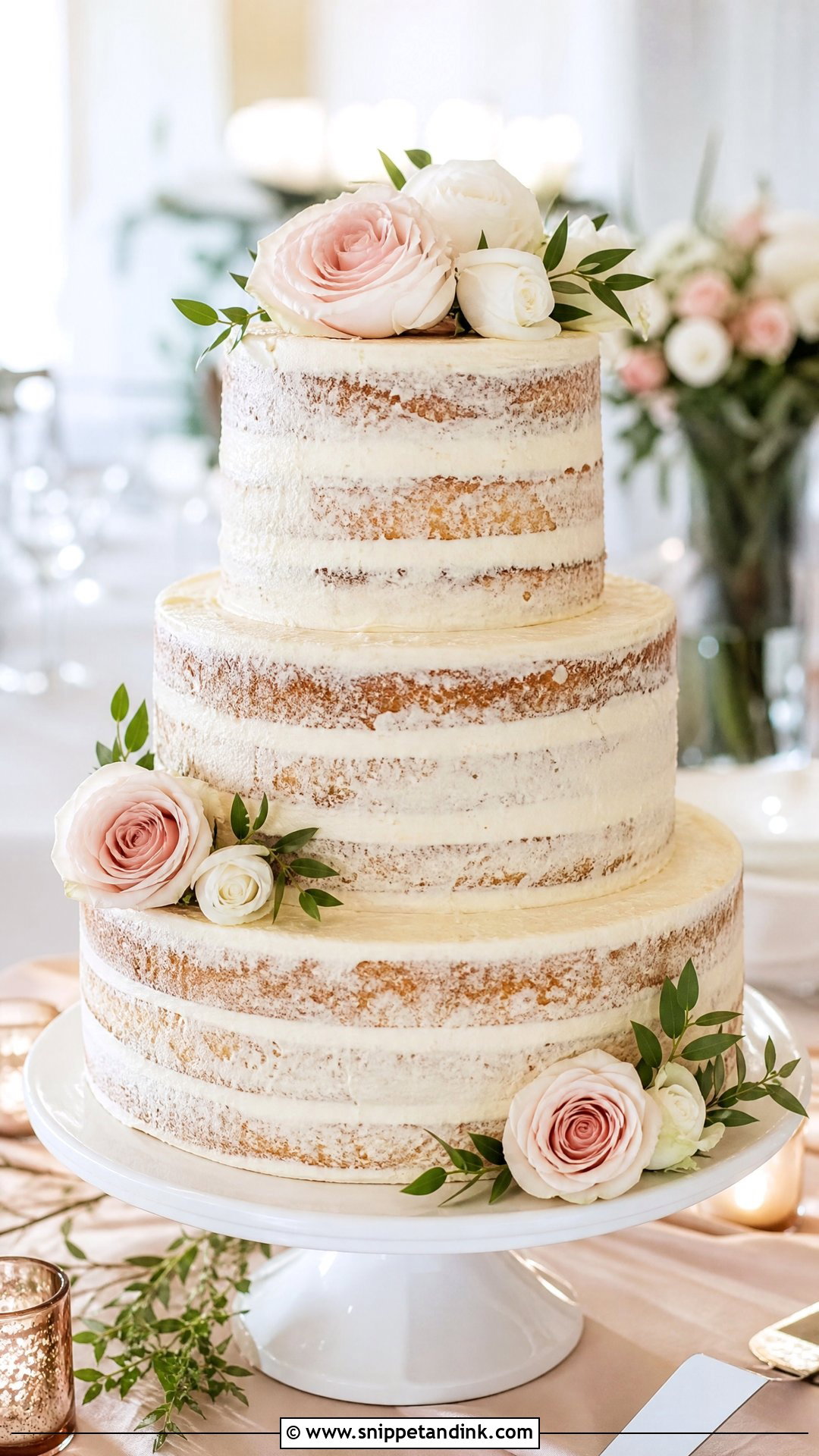 Naked Wedding Cake With Roses - Snippet and Ink - 25 Naked Wedding Cakes