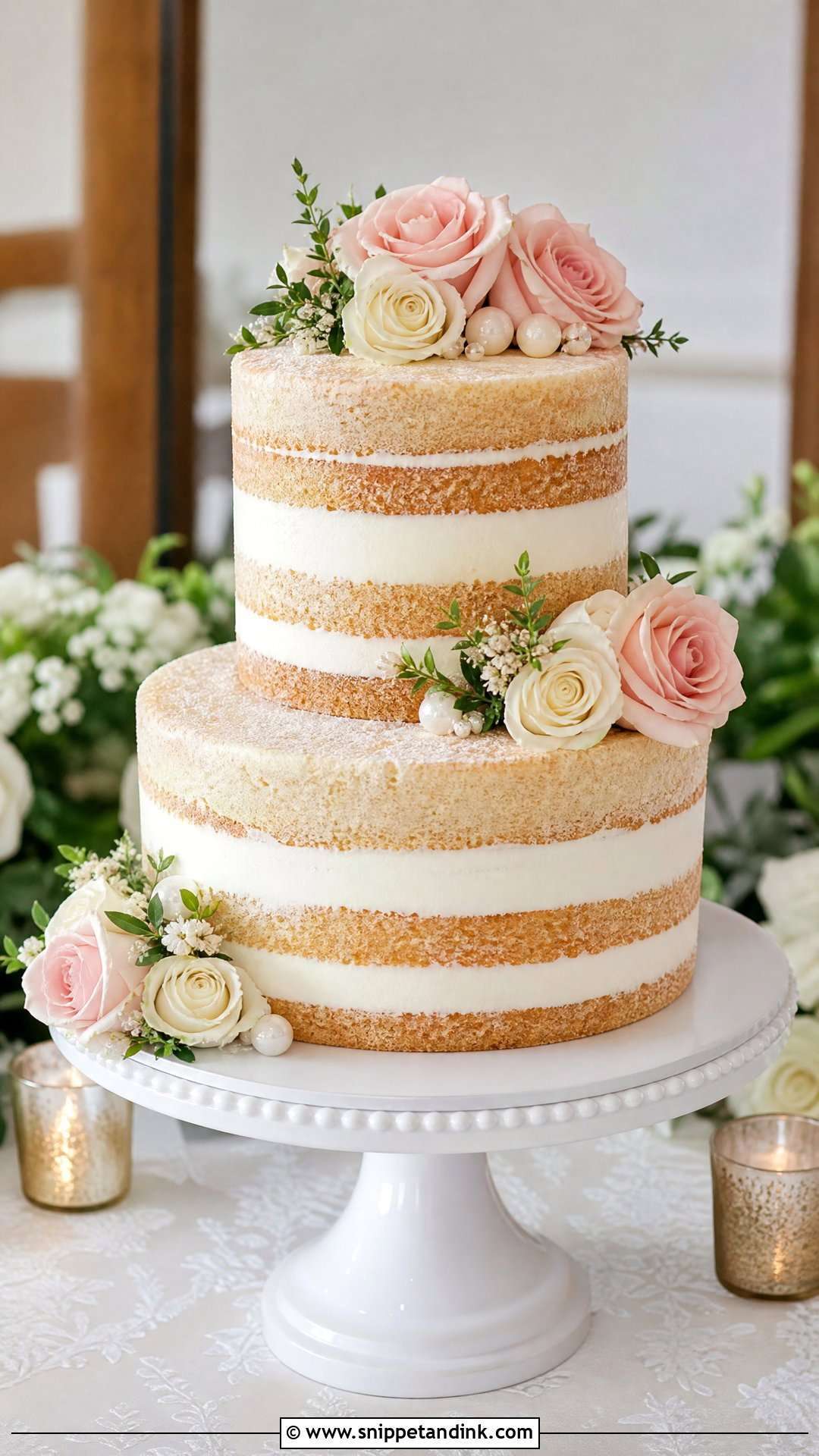 Naked Wedding Cake With Roses - Snippet and Ink - 20 Naked Wedding Cake Ideas