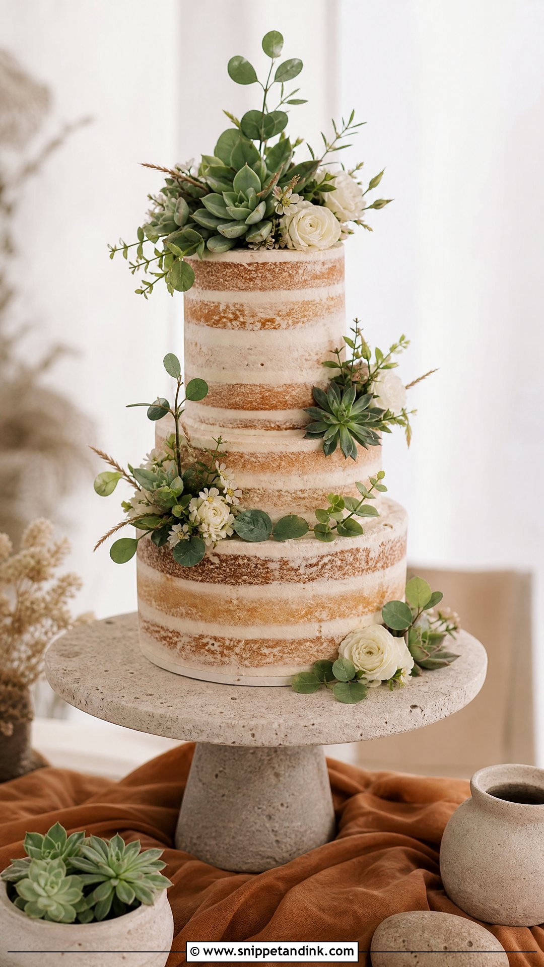 Naked Wedding Cake With Succulents - Snippet and Ink - 25 Naked Wedding Cakes